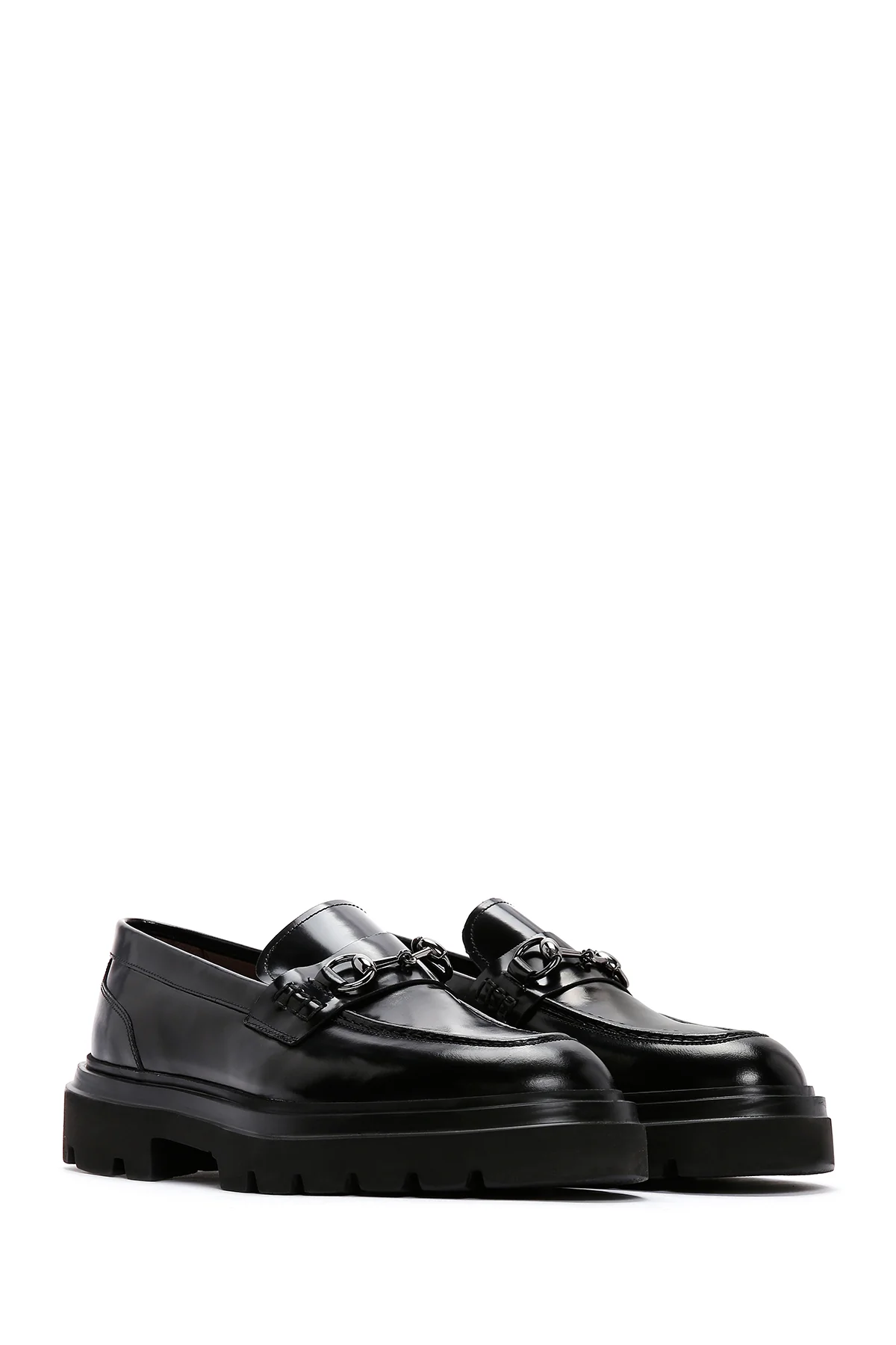 Erkek Siyah Tokalı Kalın Tabanlı Deri Casual Loafer - Image 3