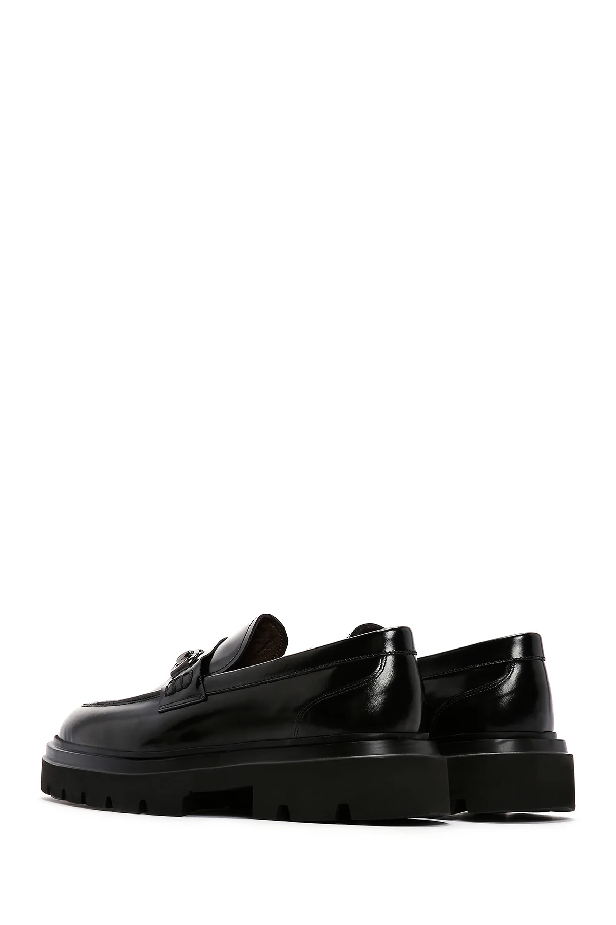 Erkek Siyah Tokalı Kalın Tabanlı Deri Casual Loafer - Image 5