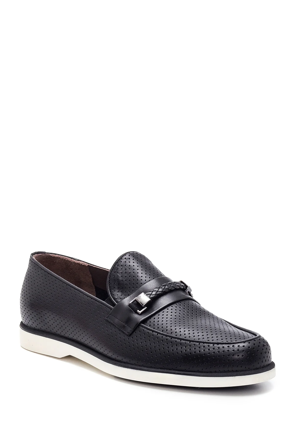 Erkek Syah Deri Delikli Casual Loafer - Image 2