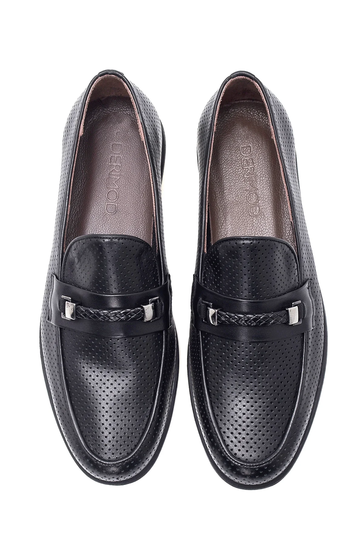Erkek Syah Deri Delikli Casual Loafer - Image 6
