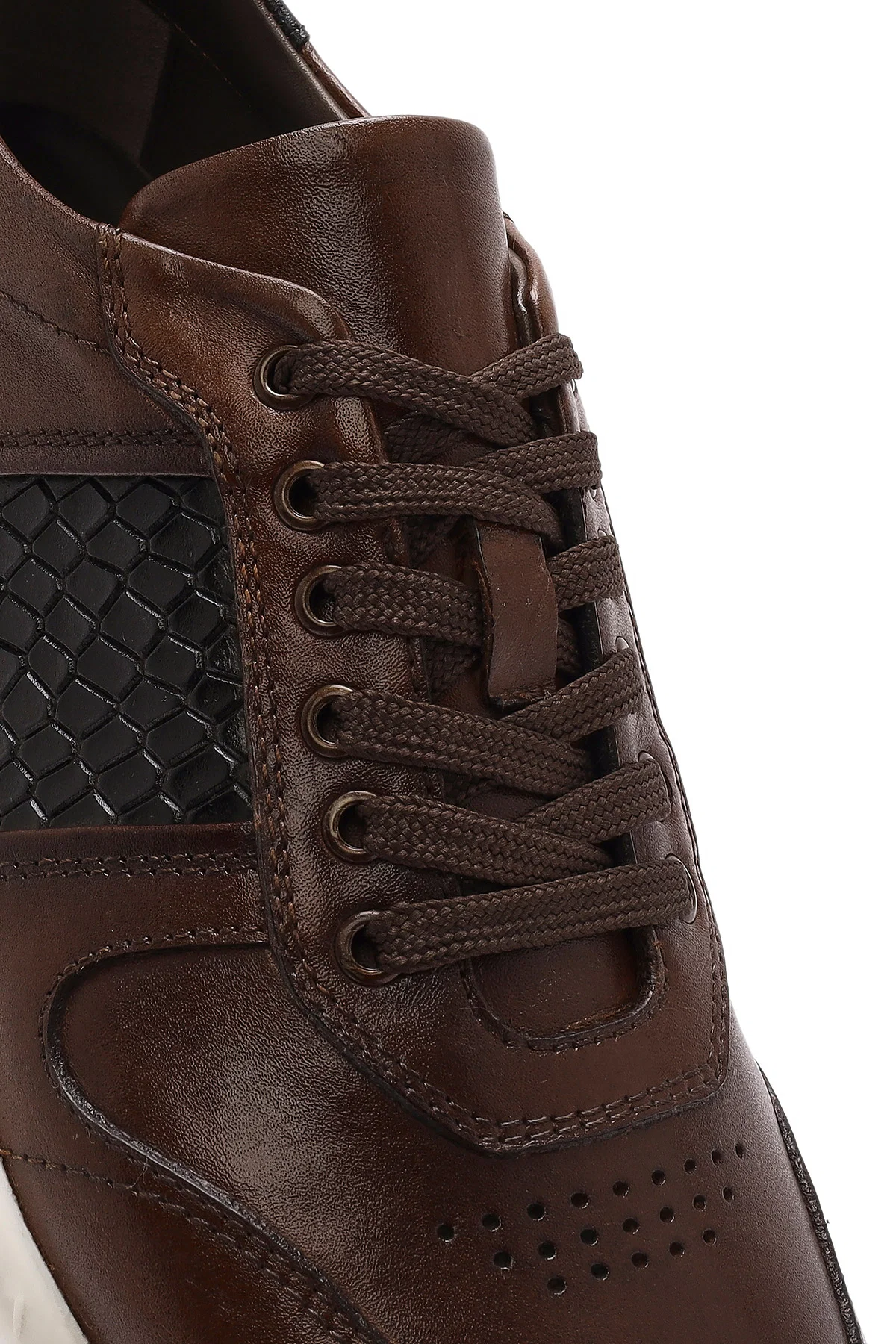 Erkek Taba Bağcıklı Deri Casual Sneaker - Image 8