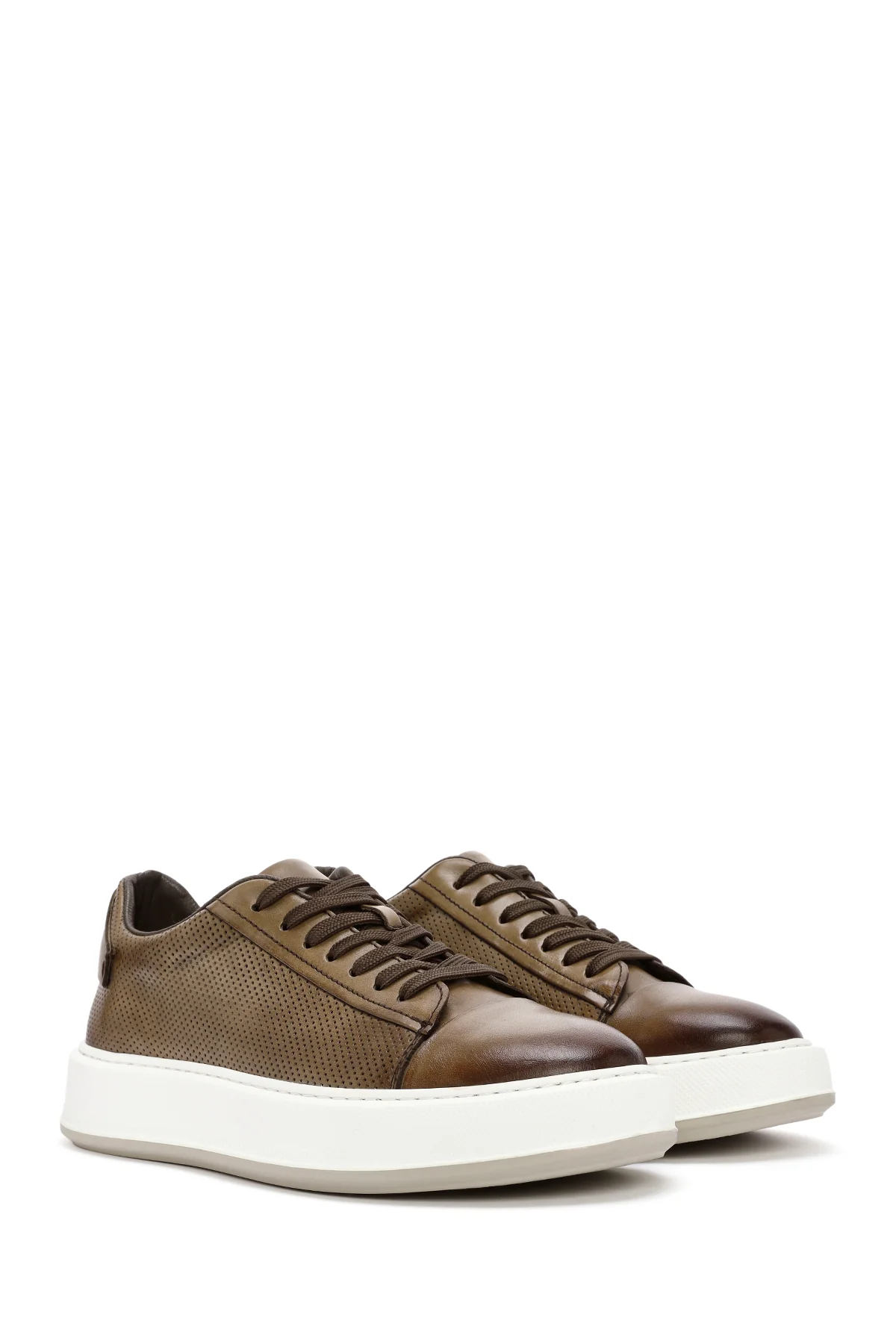 Erkek Taba Bağcıklı Deri Sneaker - Image 3