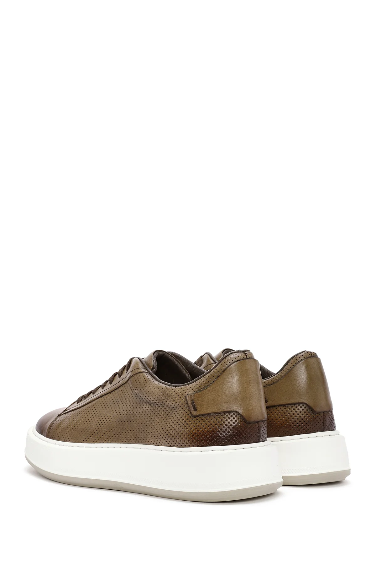 Erkek Taba Bağcıklı Deri Sneaker - Image 5