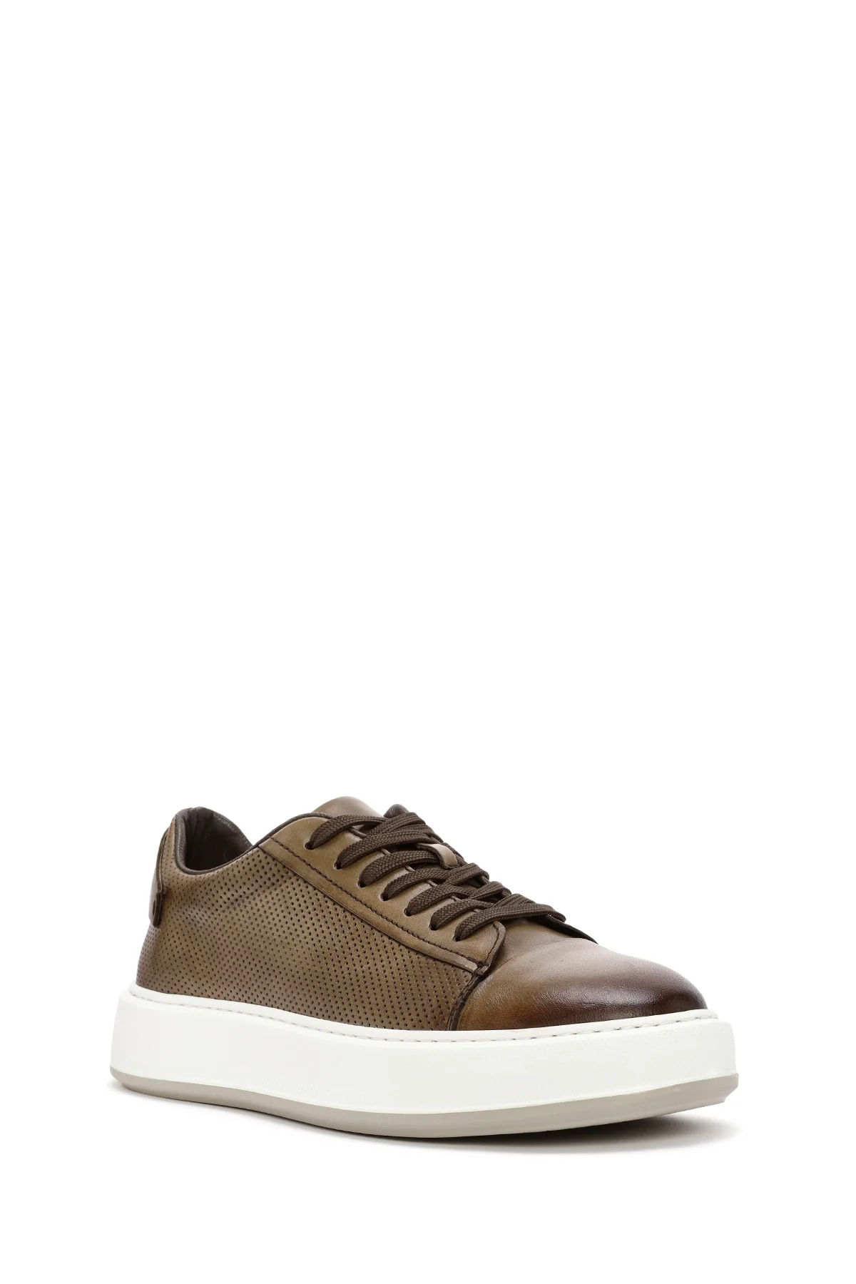 Erkek Taba Bağcıklı Deri Sneaker - Image 6