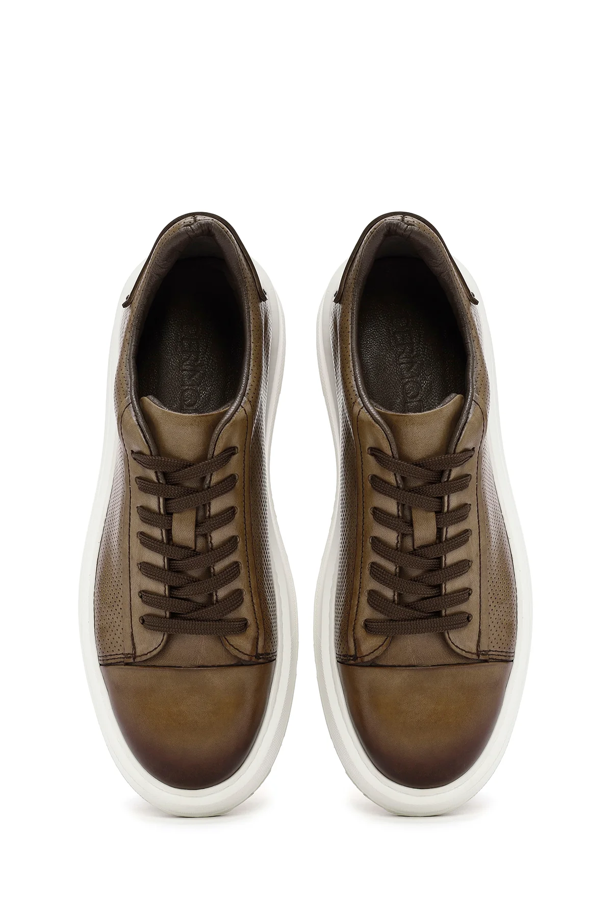 Erkek Taba Bağcıklı Deri Sneaker - Image 7