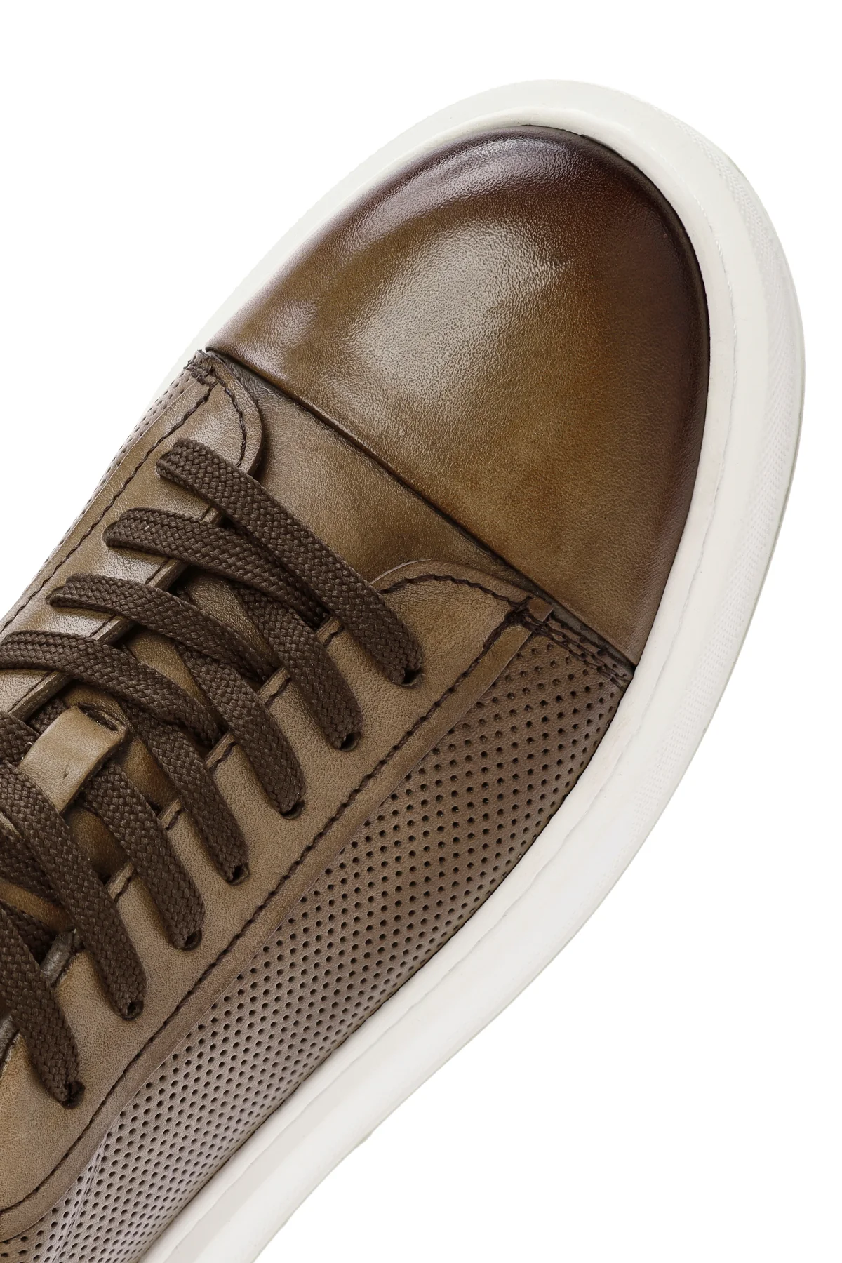 Erkek Taba Bağcıklı Deri Sneaker - Image 9