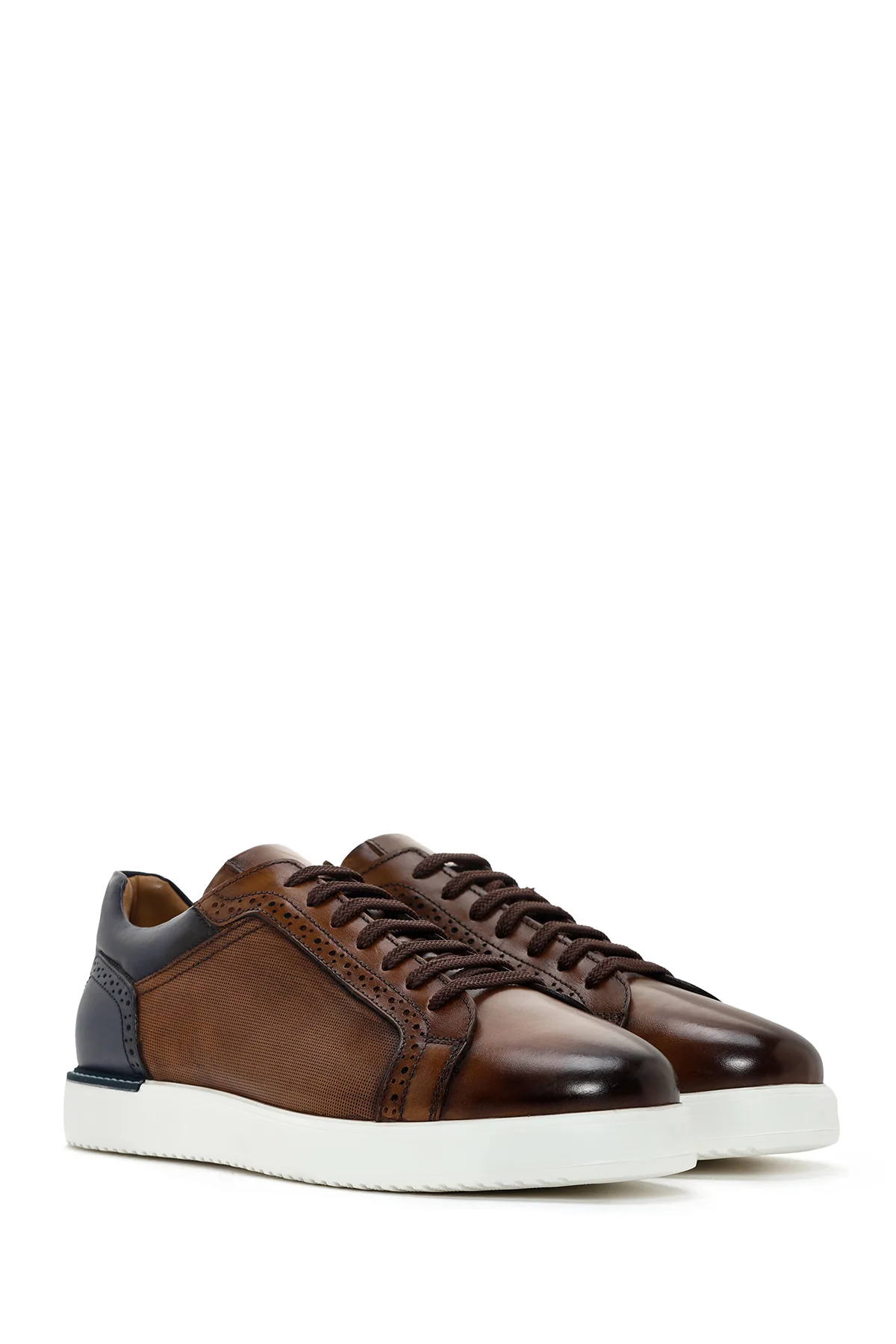 Erkek Taba Bağcıklı Deri Sneaker - Image 3