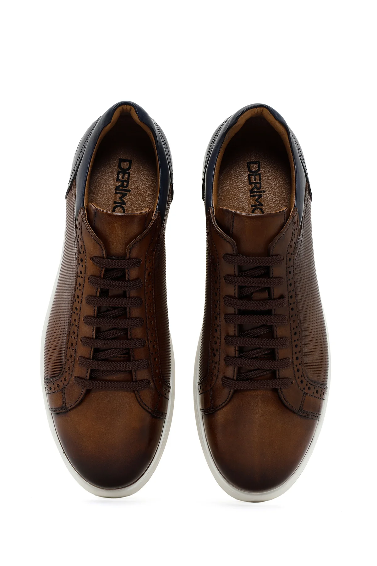 Erkek Taba Bağcıklı Deri Sneaker - Image 6