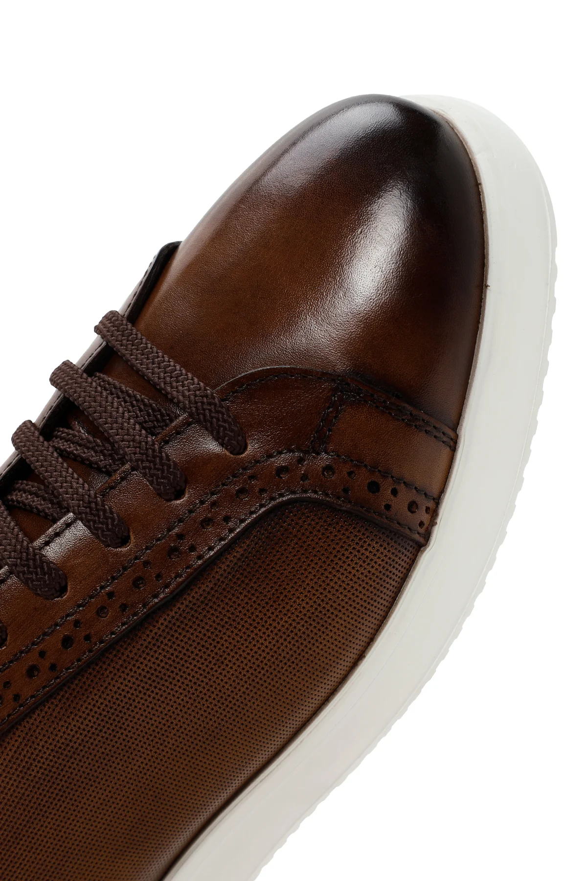Erkek Taba Bağcıklı Deri Sneaker - Image 9
