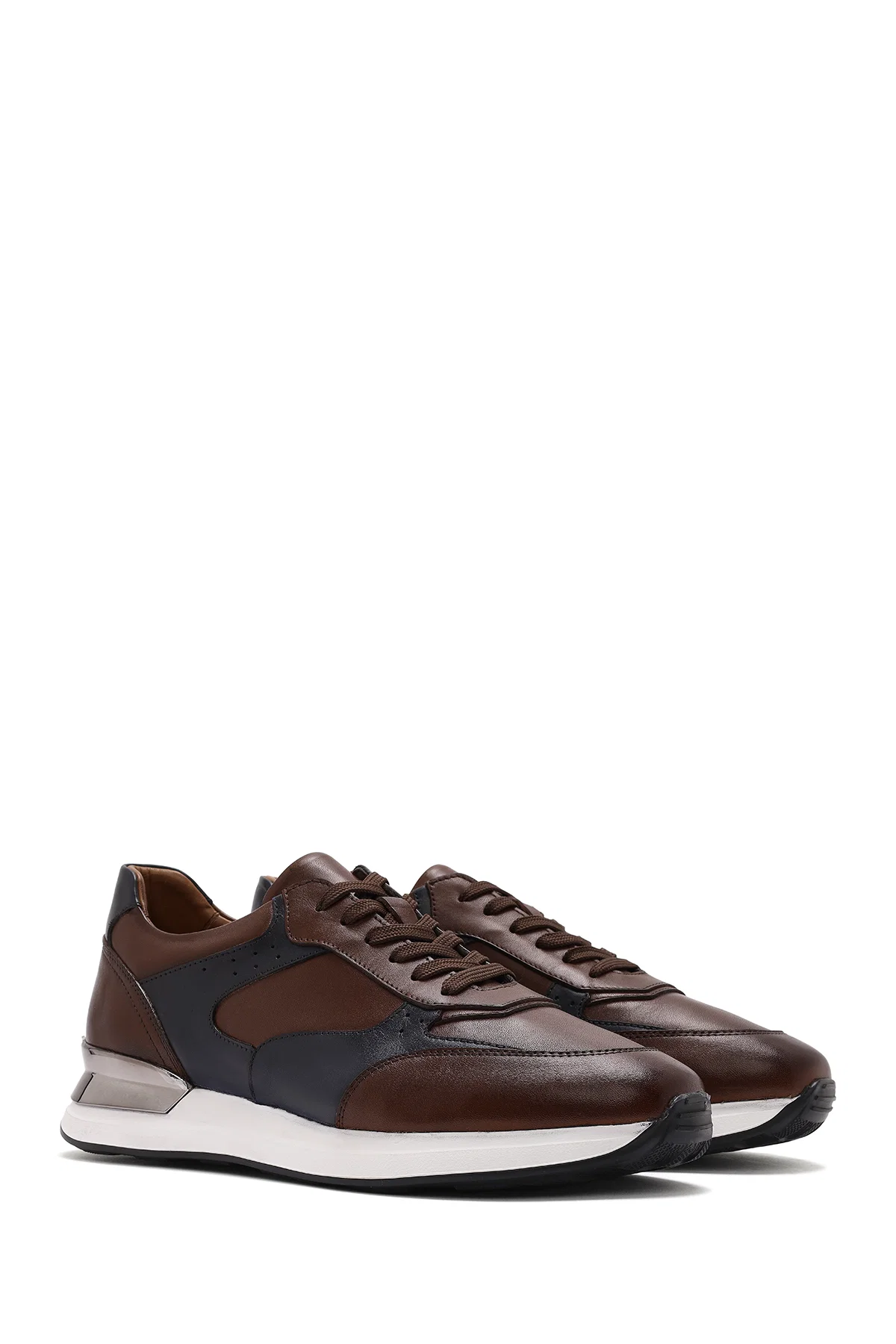 Erkek Taba Bağcıklı Deri Sneaker - Image 3