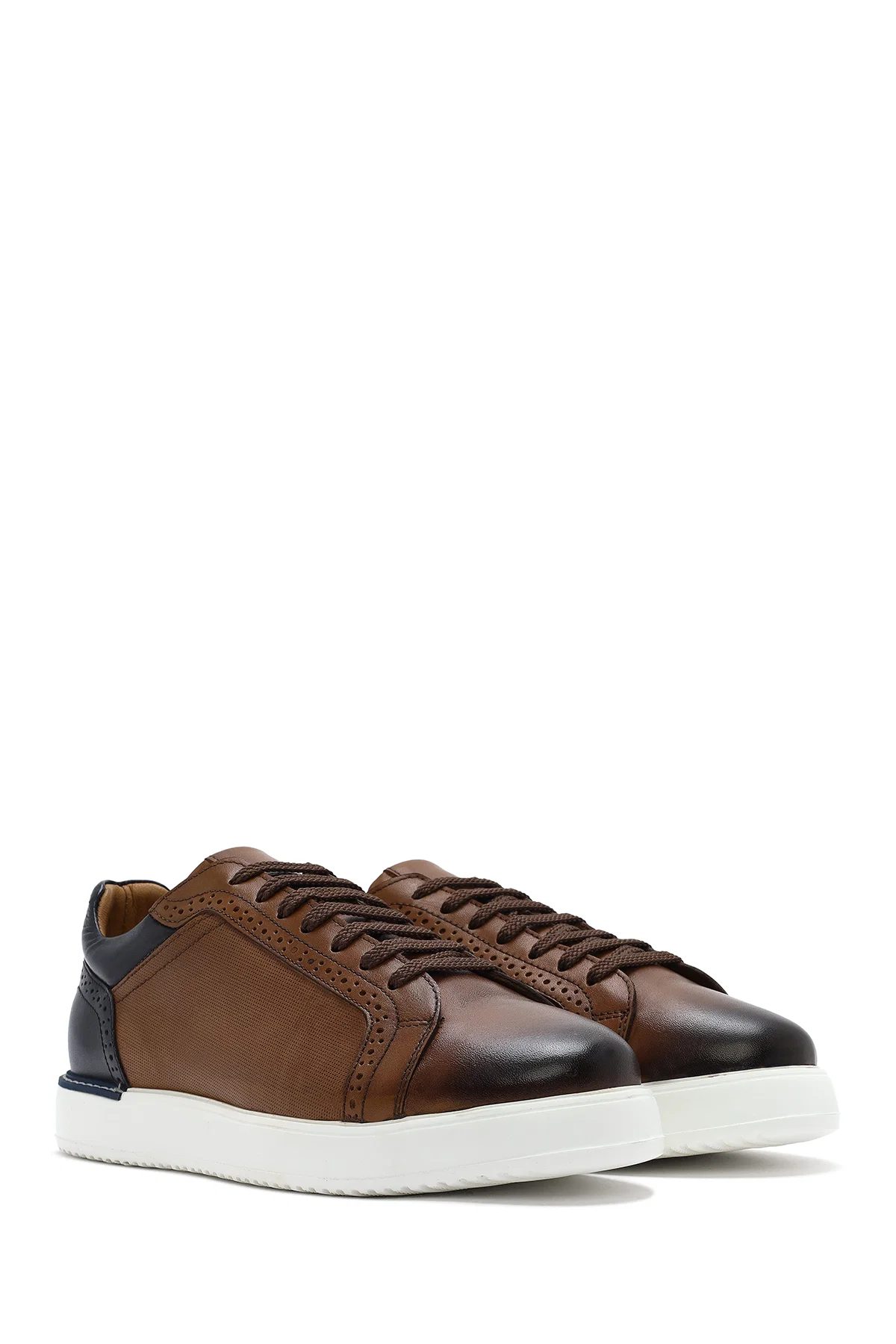 Erkek Taba Bağcıklı Deri Sneaker - Image 3