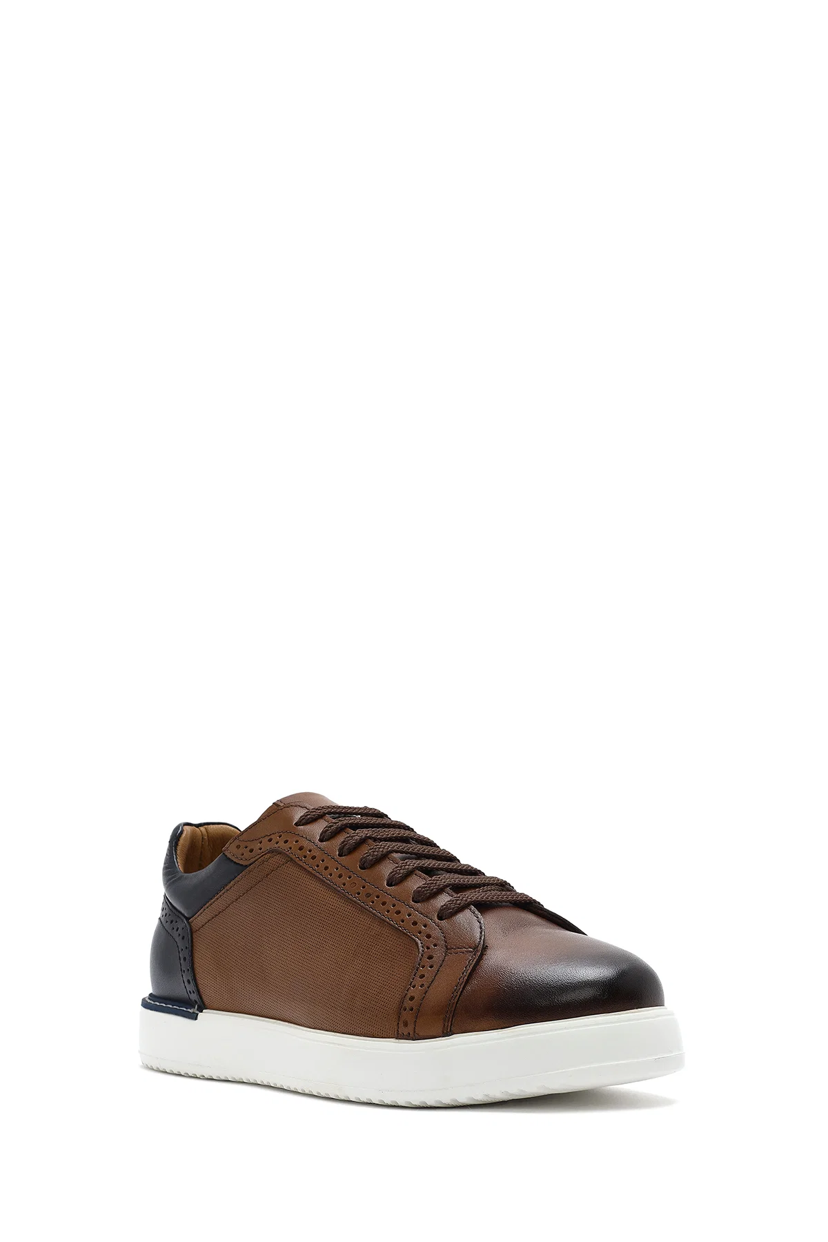 Erkek Taba Bağcıklı Deri Sneaker - Image 6