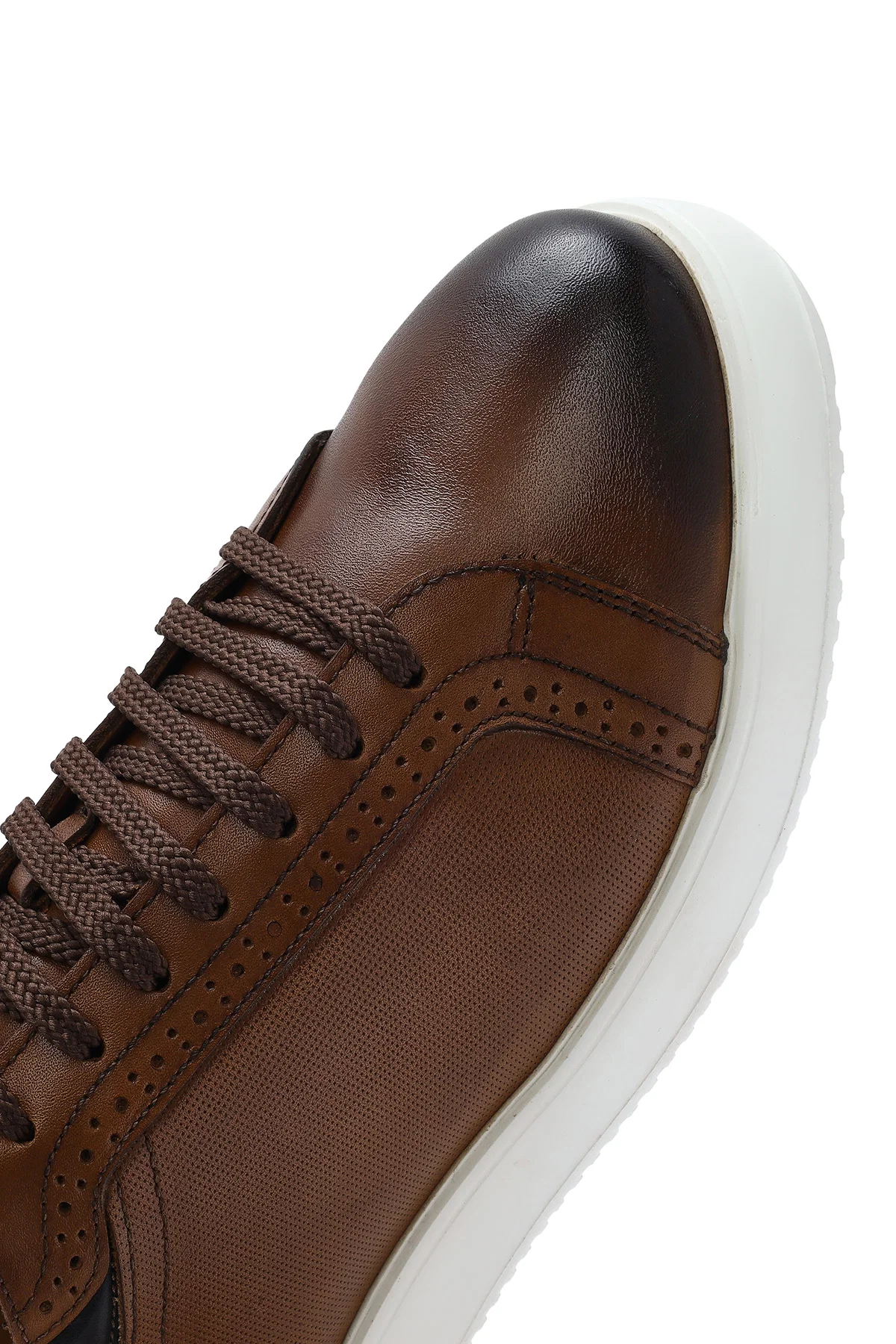 Erkek Taba Bağcıklı Deri Sneaker - Image 9