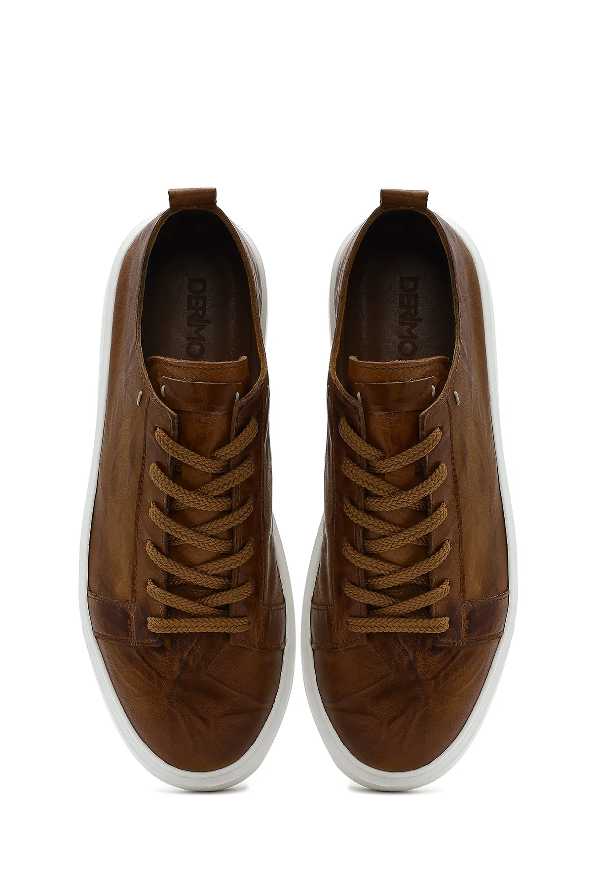 Erkek Taba Bağcıklı Kalın Tabanlı Baskılı Deri Sneaker - Image 4
