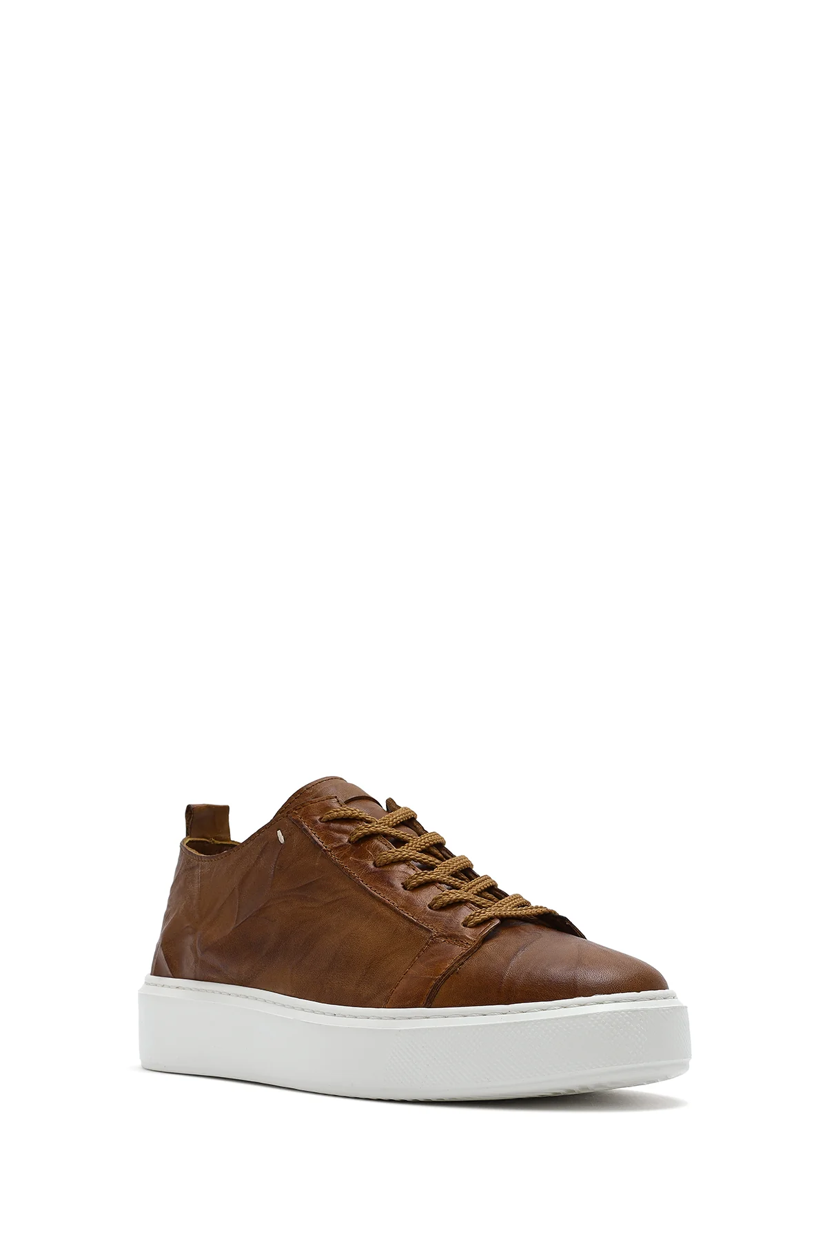 Erkek Taba Bağcıklı Kalın Tabanlı Baskılı Deri Sneaker - Image 7