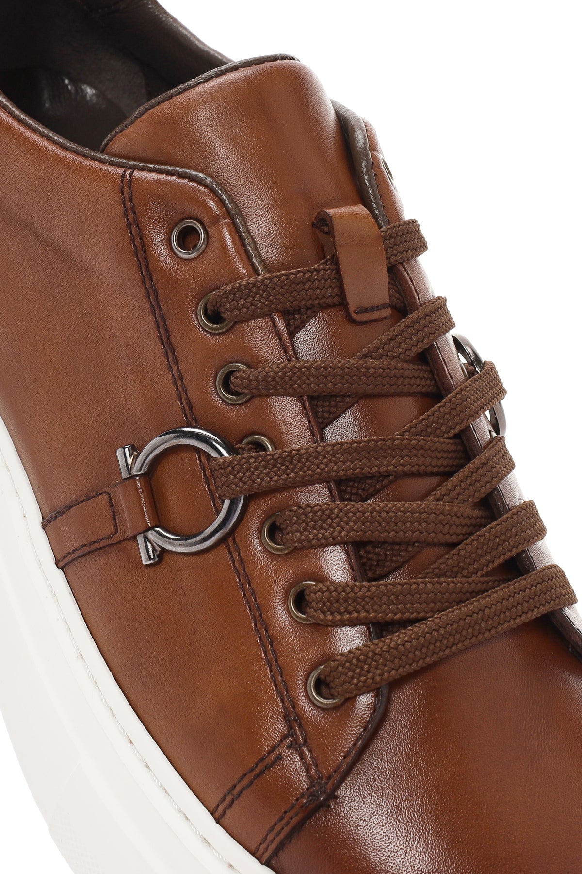 Erkek Taba Bağcıklı Kalın Tabanlı Deri Sneaker - Image 10