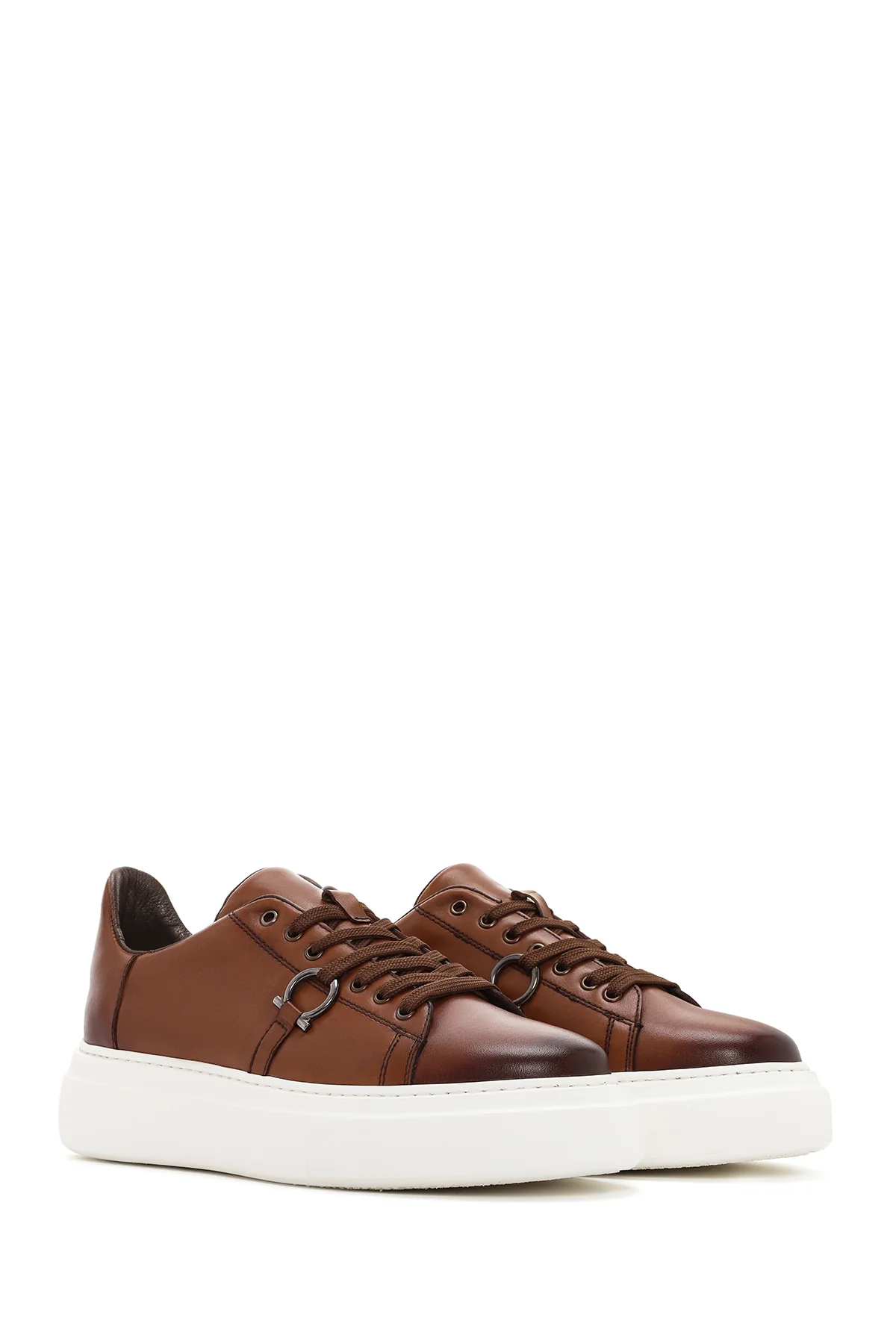 Erkek Taba Bağcıklı Kalın Tabanlı Deri Sneaker - Image 3
