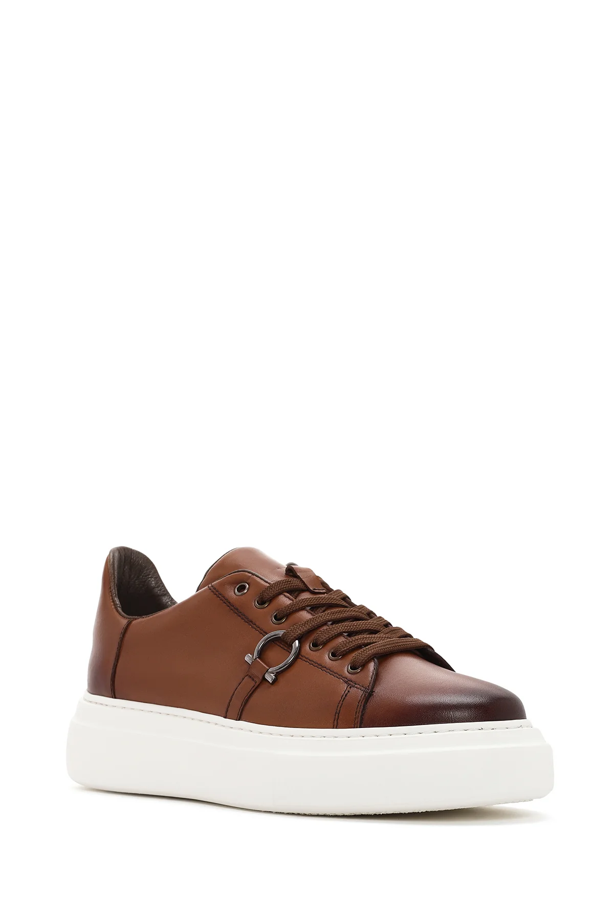 Erkek Taba Bağcıklı Kalın Tabanlı Deri Sneaker - Image 6