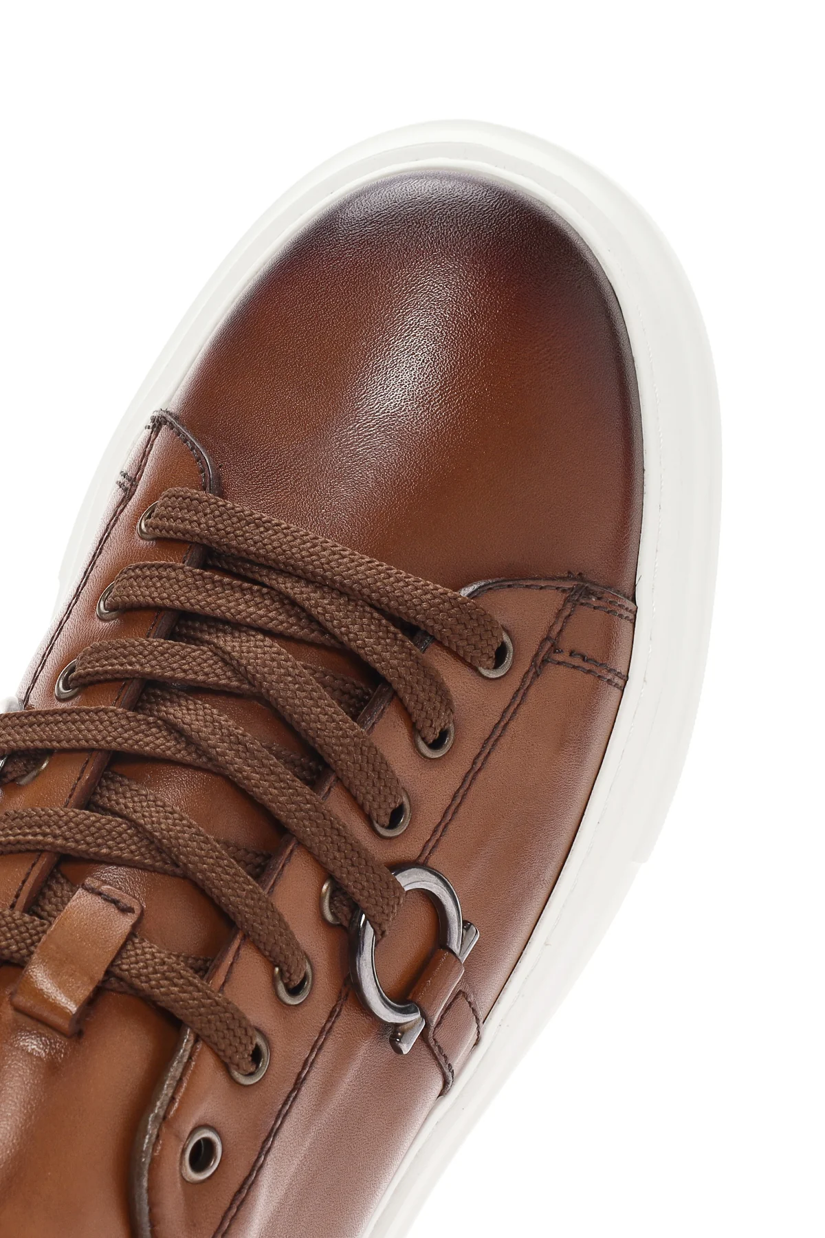 Erkek Taba Bağcıklı Kalın Tabanlı Deri Sneaker - Image 9