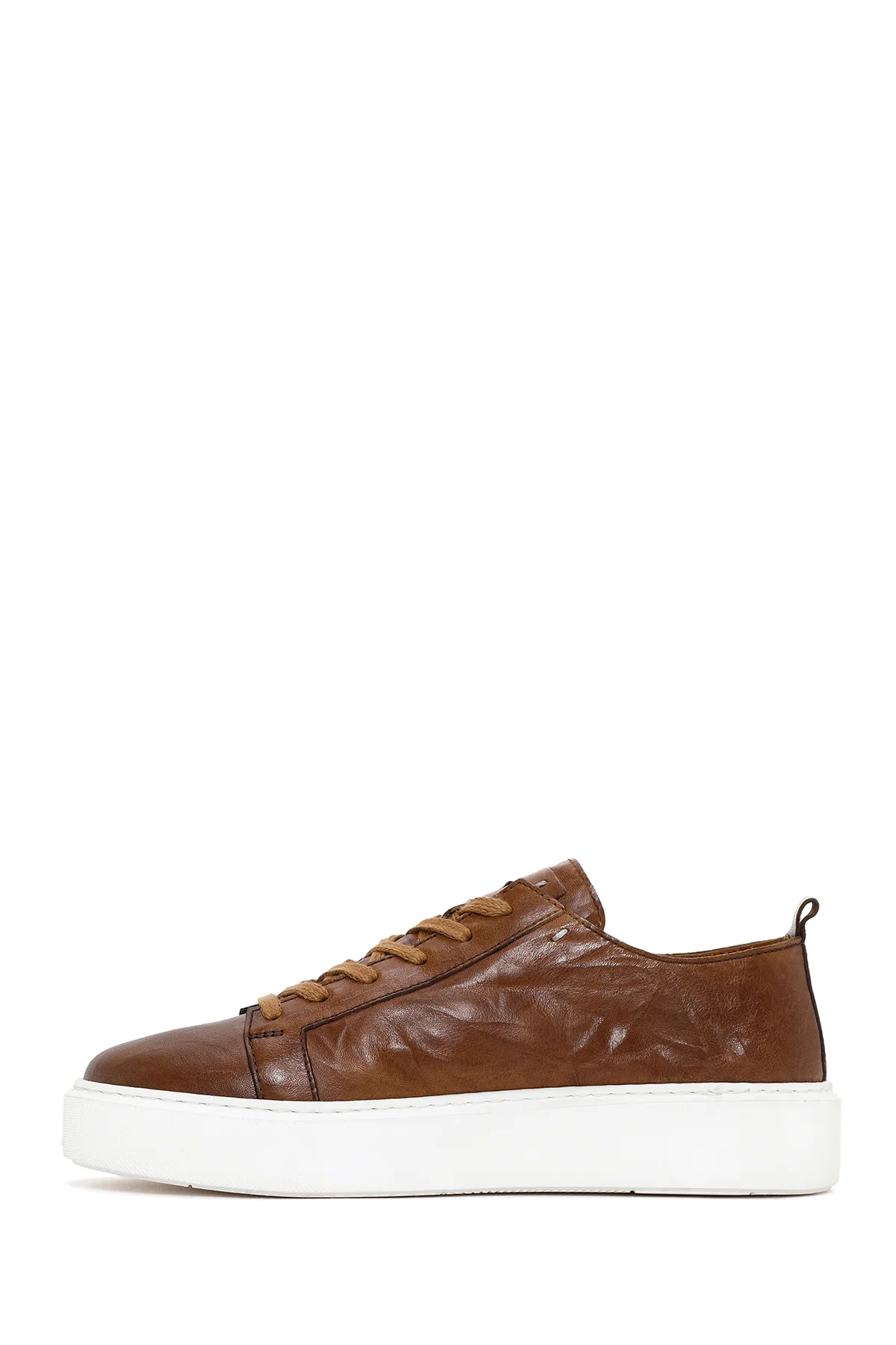 Erkek Taba Bağcıklı Kalın Tabanlı Deri Sneaker - Image 2