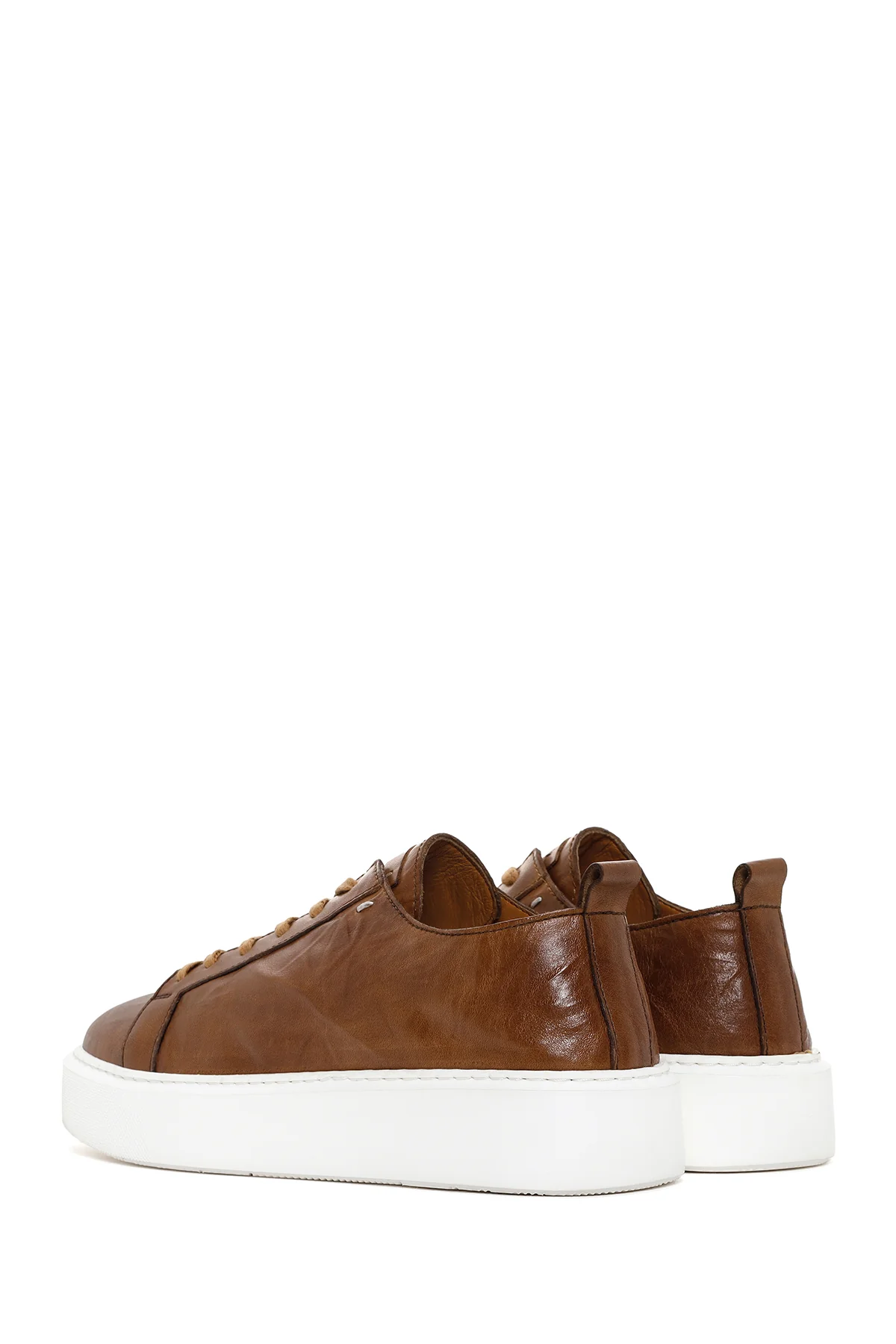 Erkek Taba Bağcıklı Kalın Tabanlı Deri Sneaker - Image 5