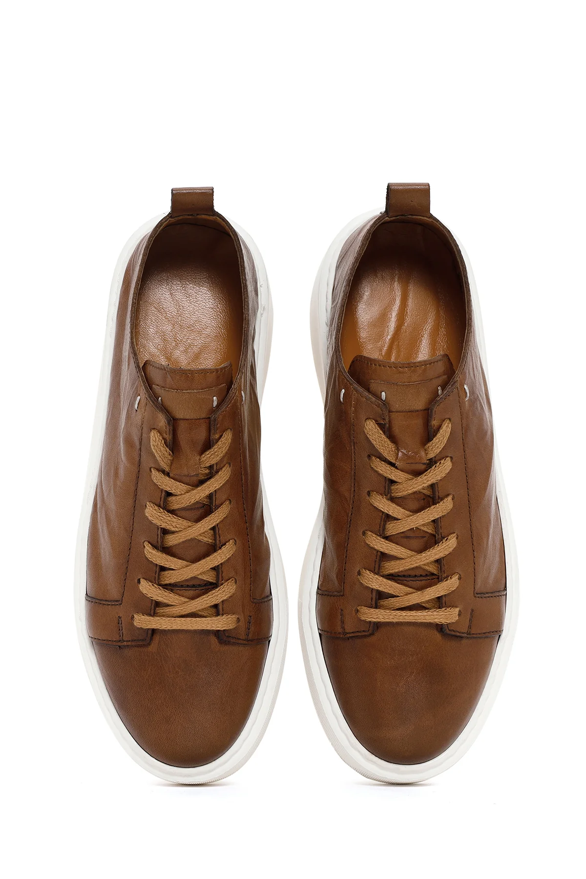 Erkek Taba Bağcıklı Kalın Tabanlı Deri Sneaker - Image 6