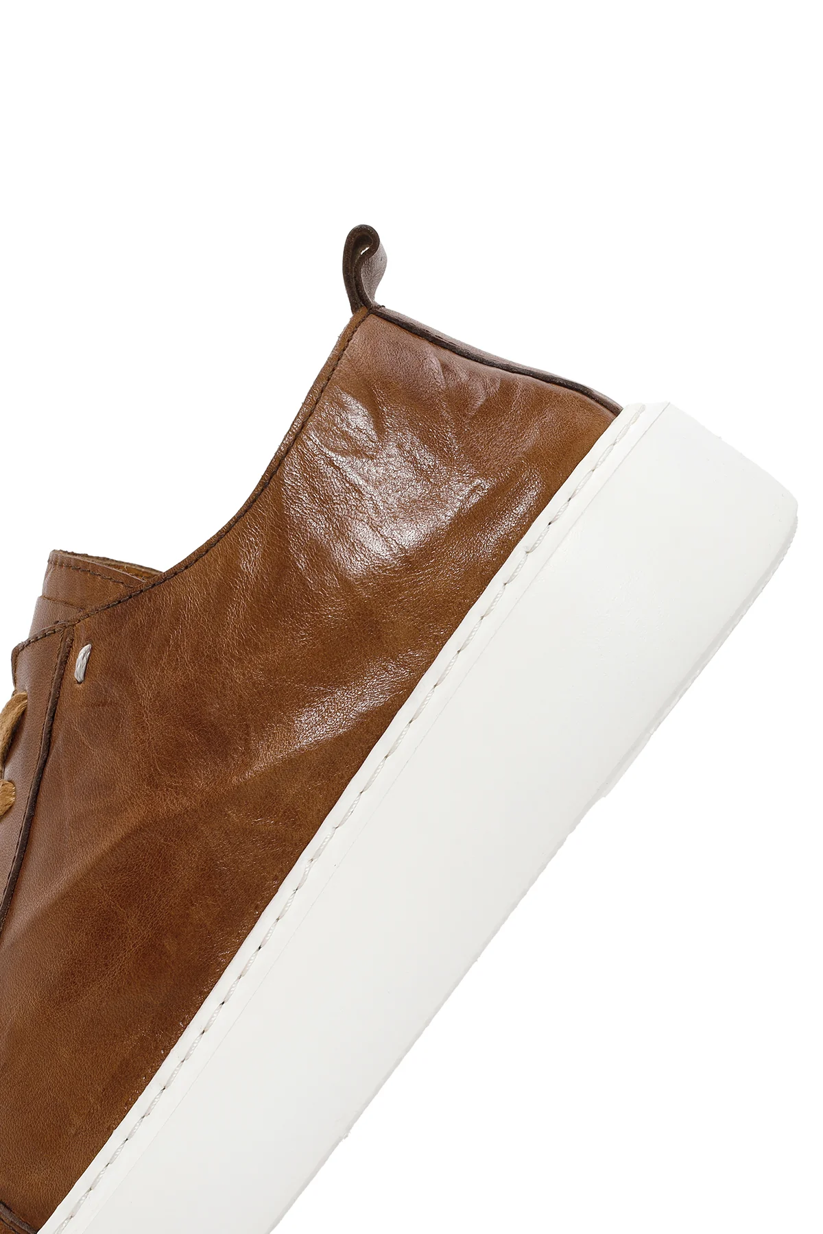 Erkek Taba Bağcıklı Kalın Tabanlı Deri Sneaker - Image 7
