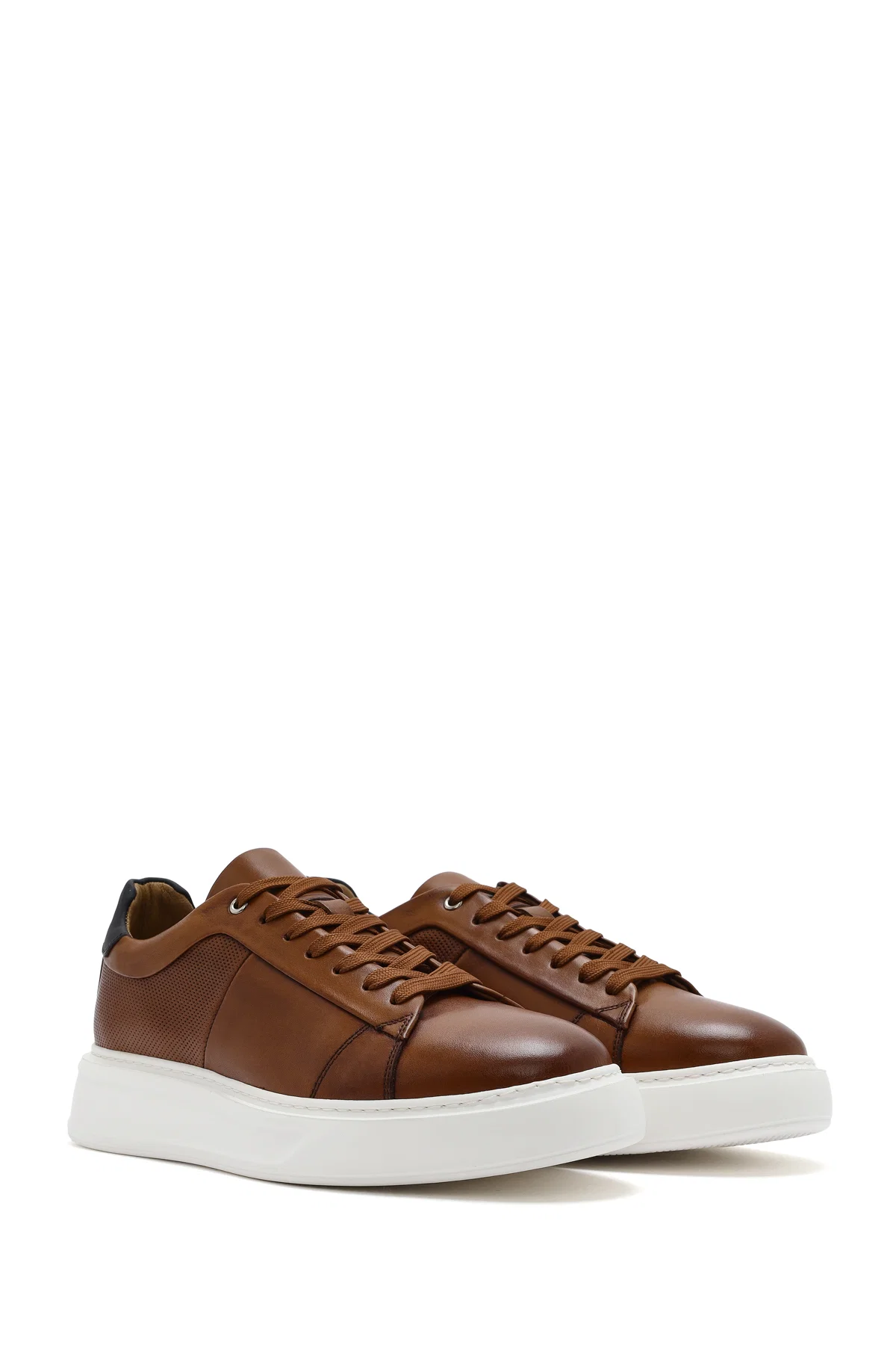 Erkek Taba Bağcıklı Kalın Tabanlı Deri Sneaker - Image 3