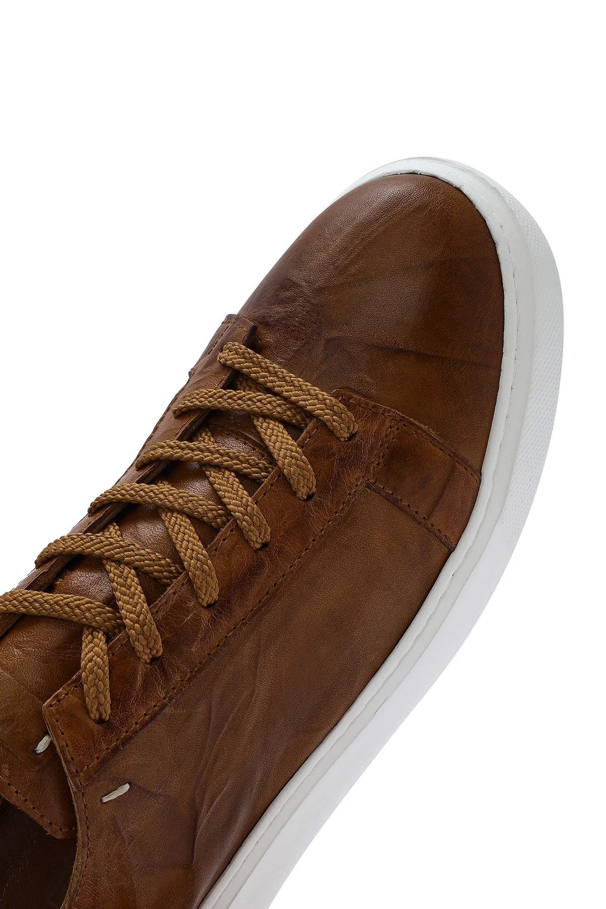 Erkek Taba Bağcıklı Kalın Tabanlı Deri Sneaker - Image 10