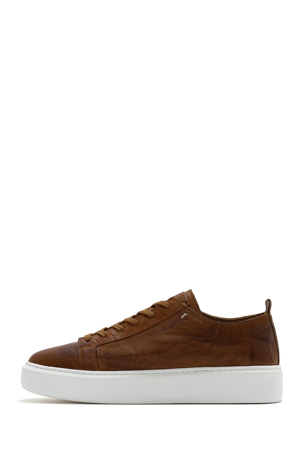 Erkek Taba Bağcıklı Kalın Tabanlı Deri Sneaker - Image 2