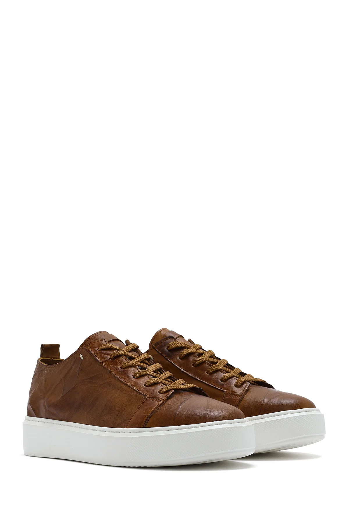 Erkek Taba Bağcıklı Kalın Tabanlı Deri Sneaker - Image 3
