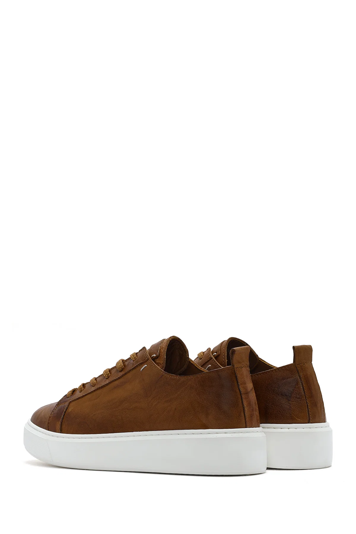 Erkek Taba Bağcıklı Kalın Tabanlı Deri Sneaker - Image 5
