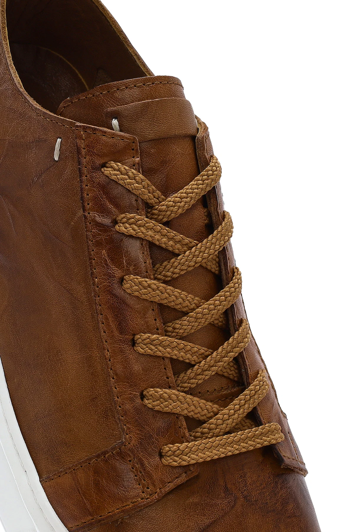 Erkek Taba Bağcıklı Kalın Tabanlı Deri Sneaker - Image 9