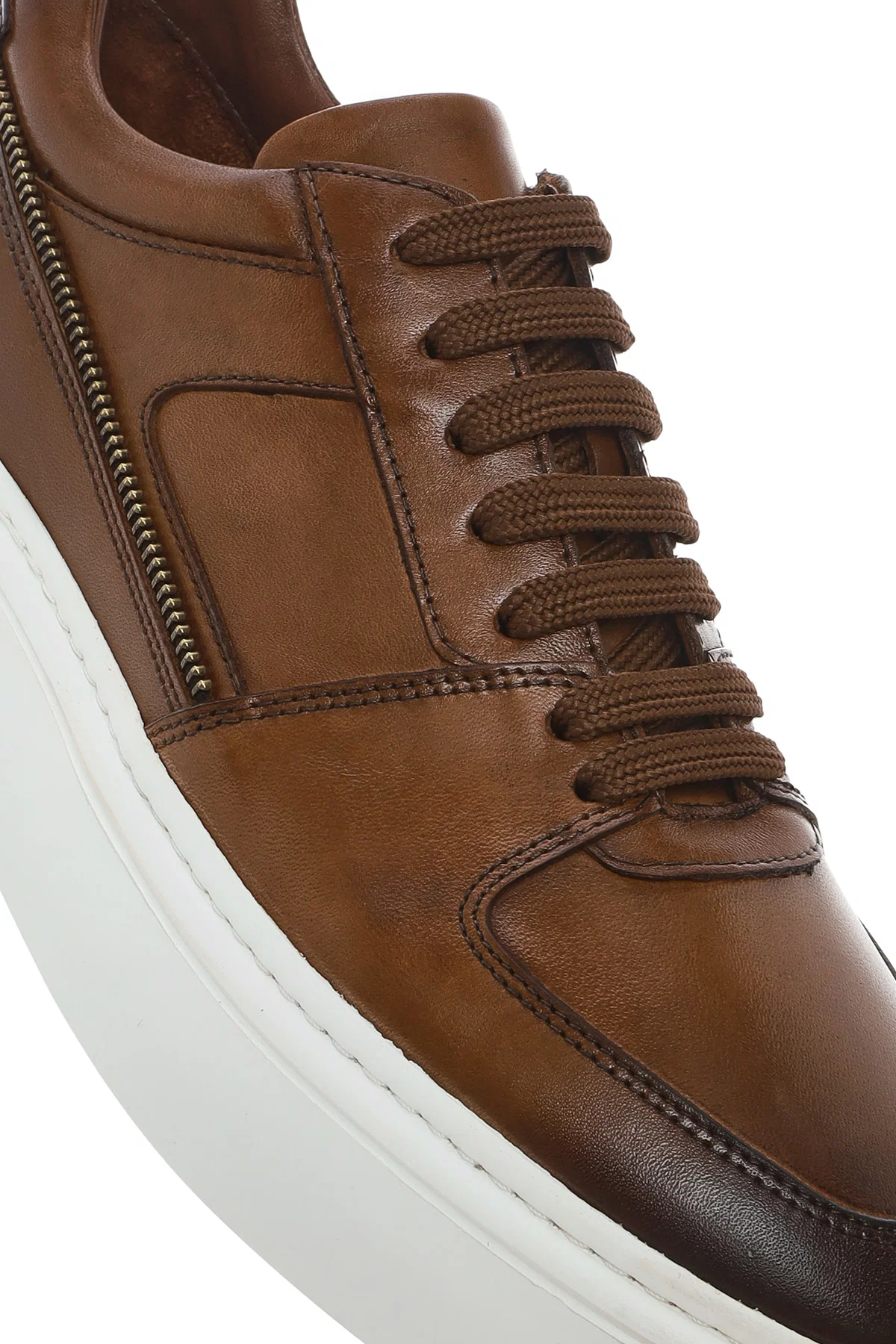 Erkek Taba Bağcıklı Kalın Tabanlı Deri Sneaker - Image 10