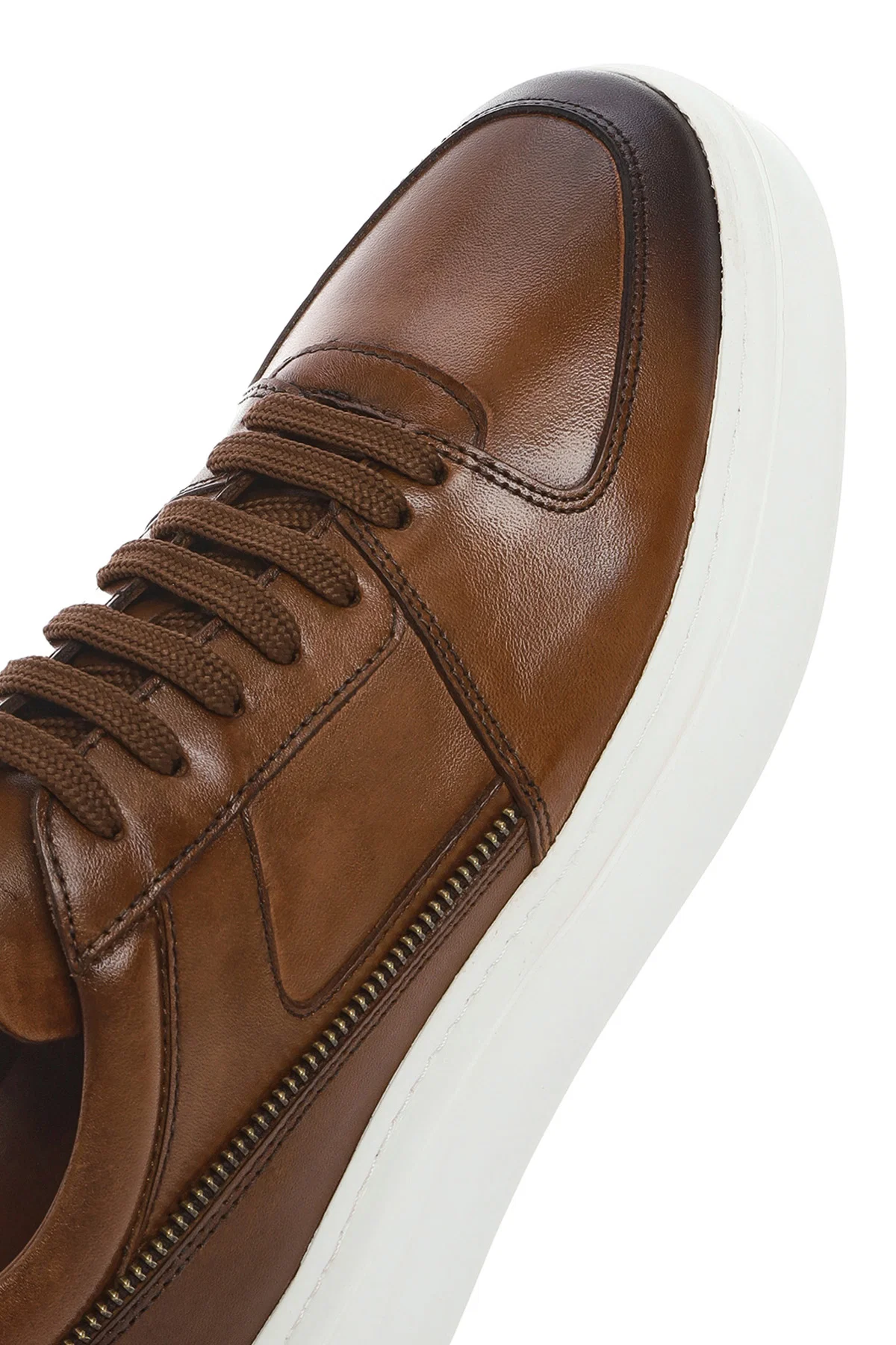 Erkek Taba Bağcıklı Kalın Tabanlı Deri Sneaker - Image 11