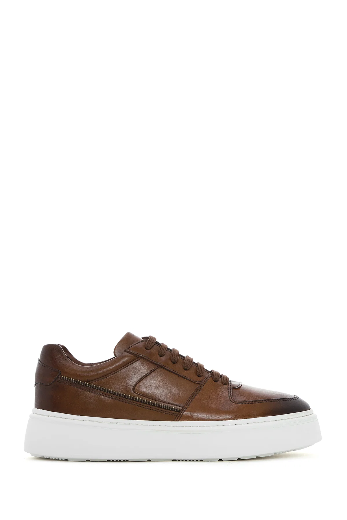 Erkek Taba Bağcıklı Kalın Tabanlı Deri Sneaker - Image 2
