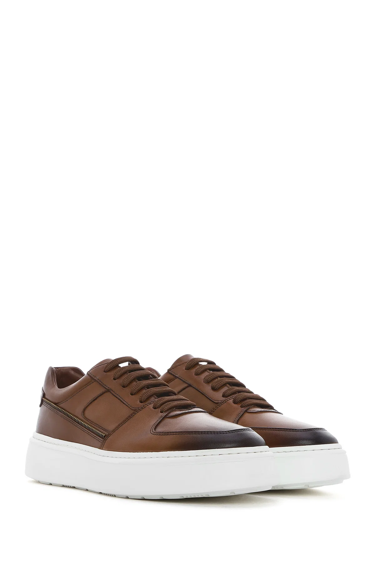 Erkek Taba Bağcıklı Kalın Tabanlı Deri Sneaker - Image 3