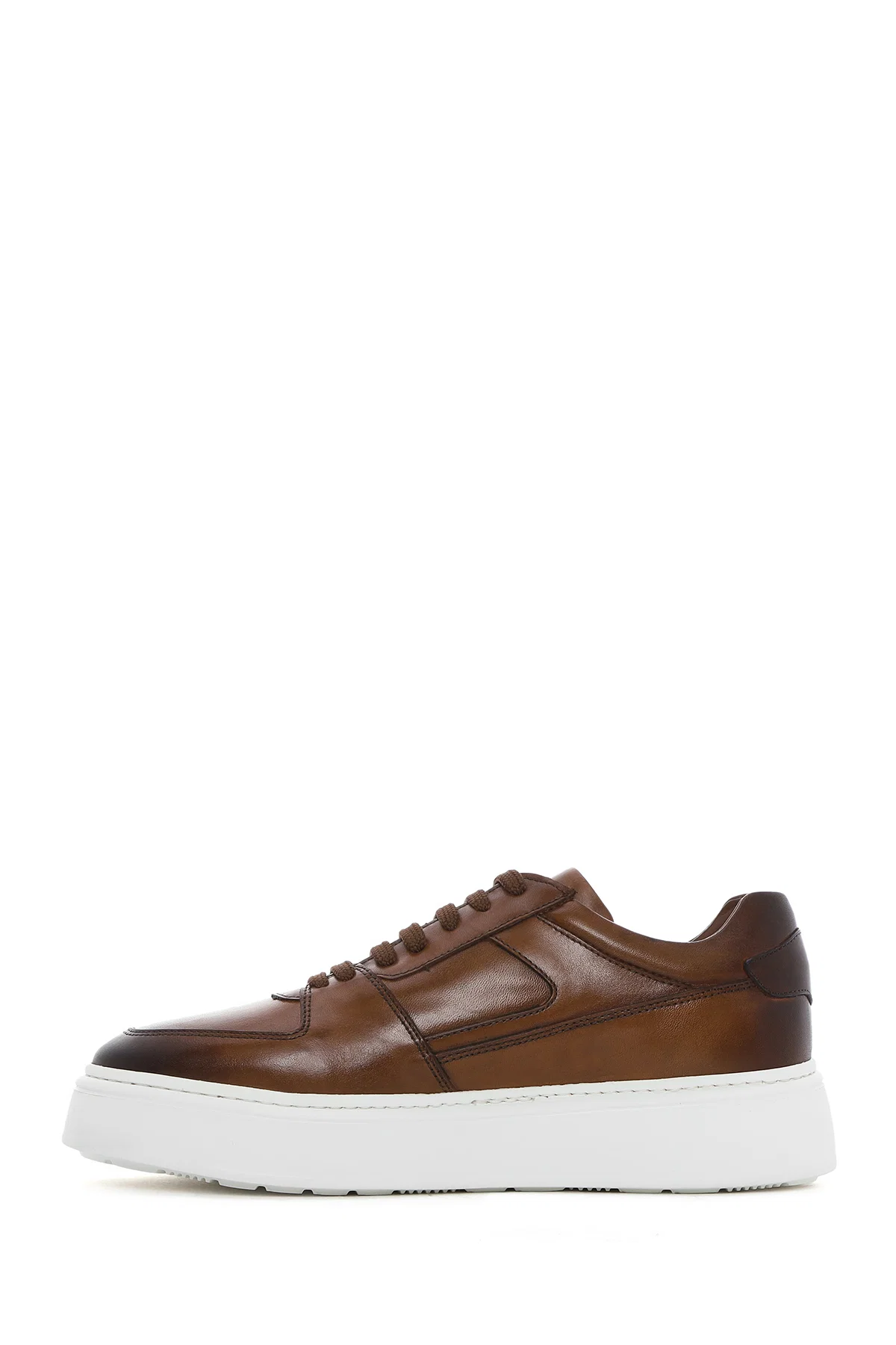Erkek Taba Bağcıklı Kalın Tabanlı Deri Sneaker - Image 4