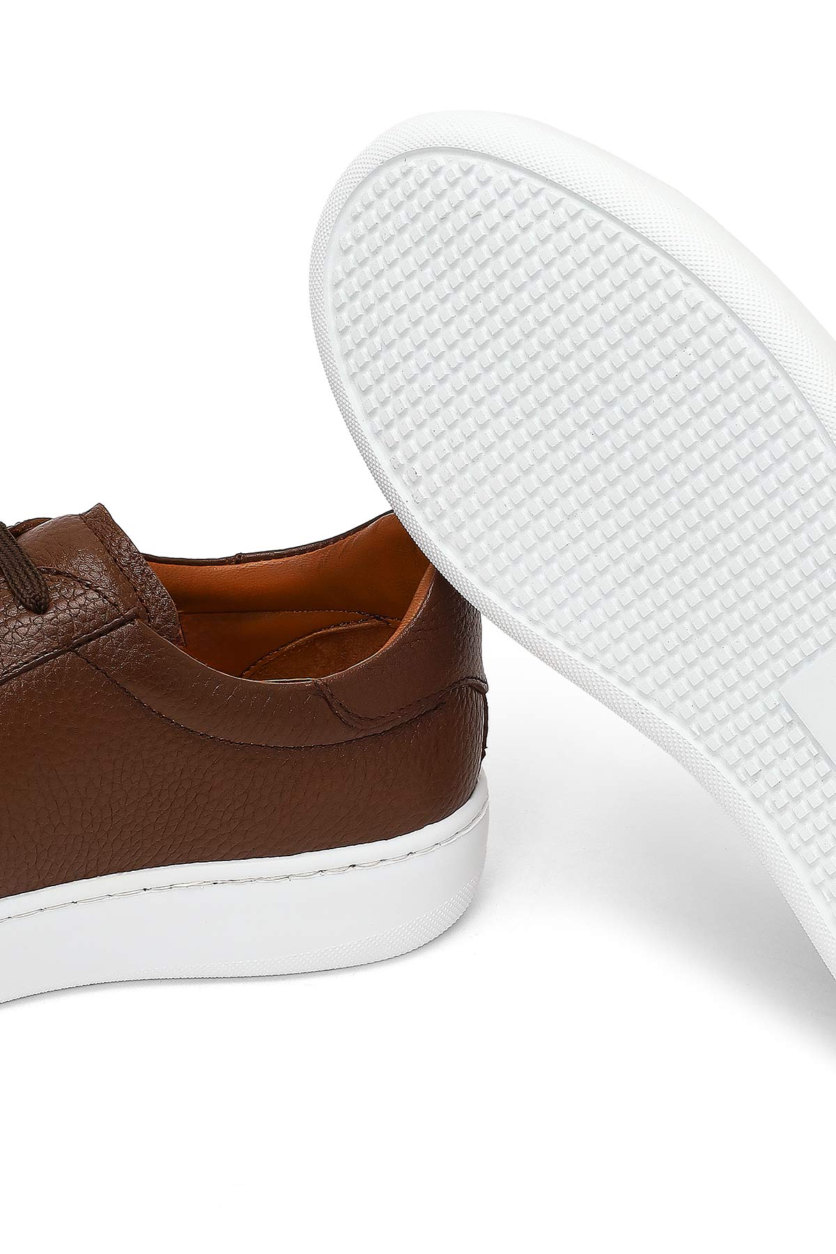Erkek Taba Bağcıklı Kalın Tabanlı Deri Sneaker - Image 11