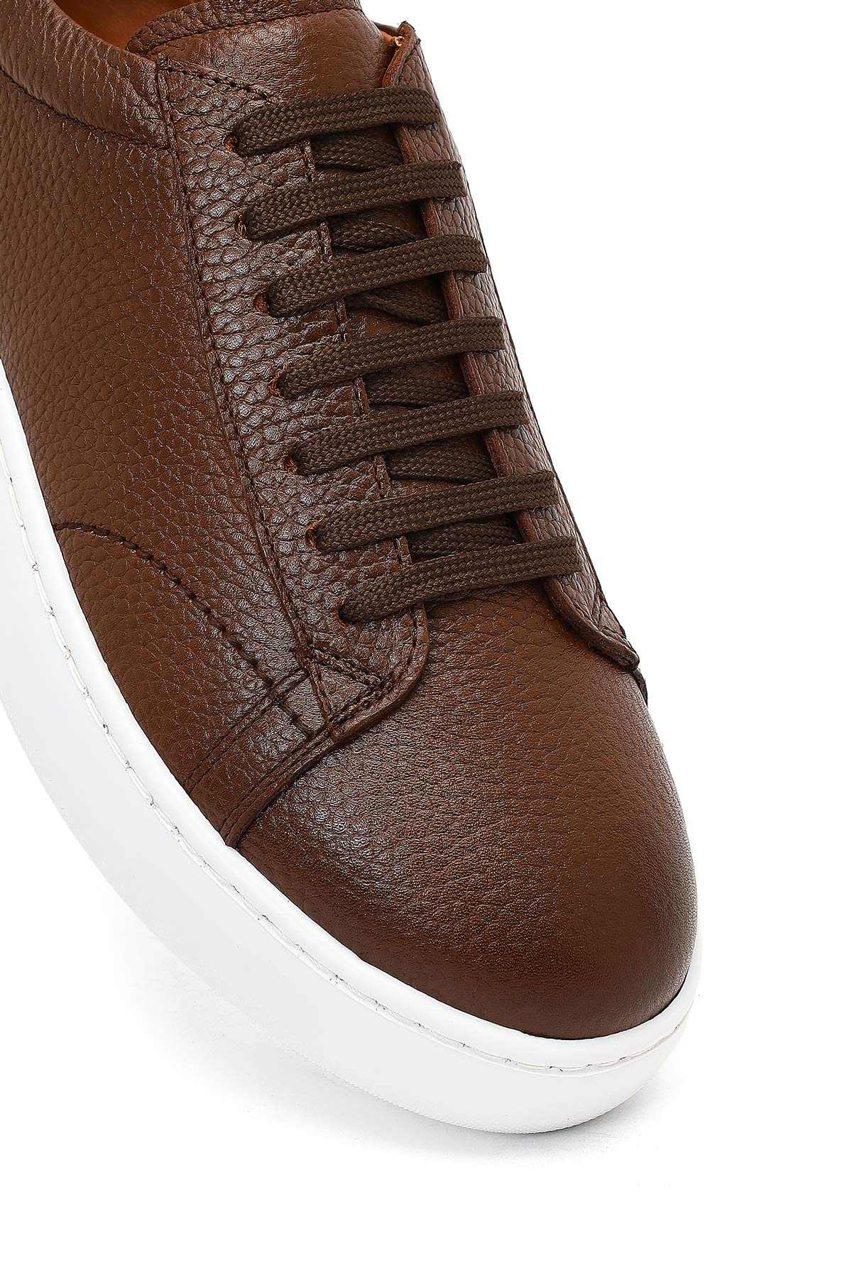 Erkek Taba Bağcıklı Kalın Tabanlı Deri Sneaker - Image 9