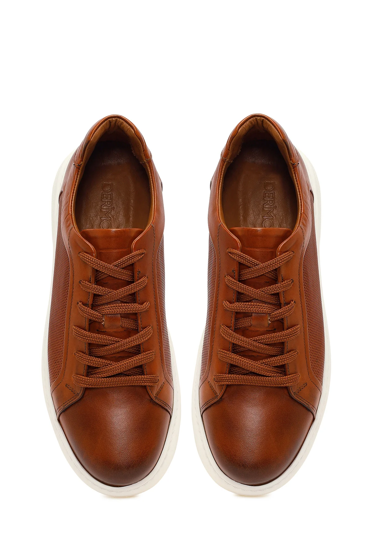 Erkek Taba Bağcıklı Kalın Tabanlı Deri Sneaker - Image 4
