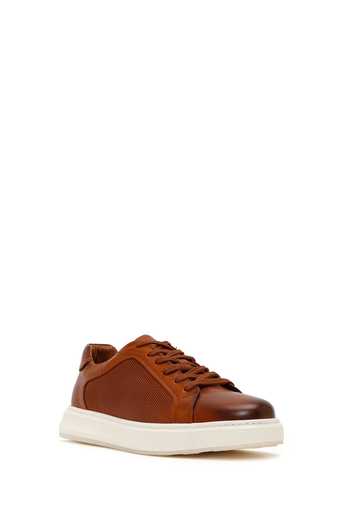 Erkek Taba Bağcıklı Kalın Tabanlı Deri Sneaker - Image 7