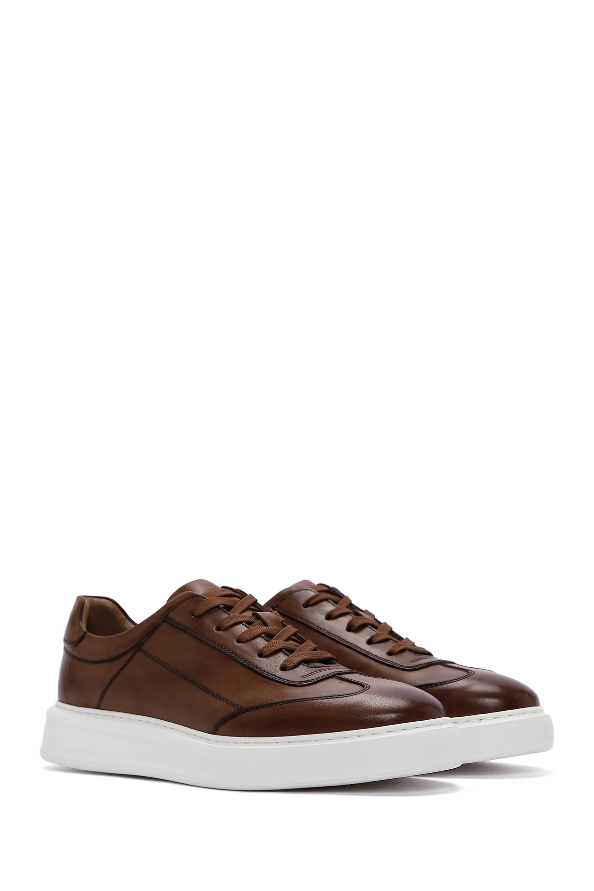 Erkek Taba Kalın Tabanlı Bağcıklı Deri Sneaker - Image 3
