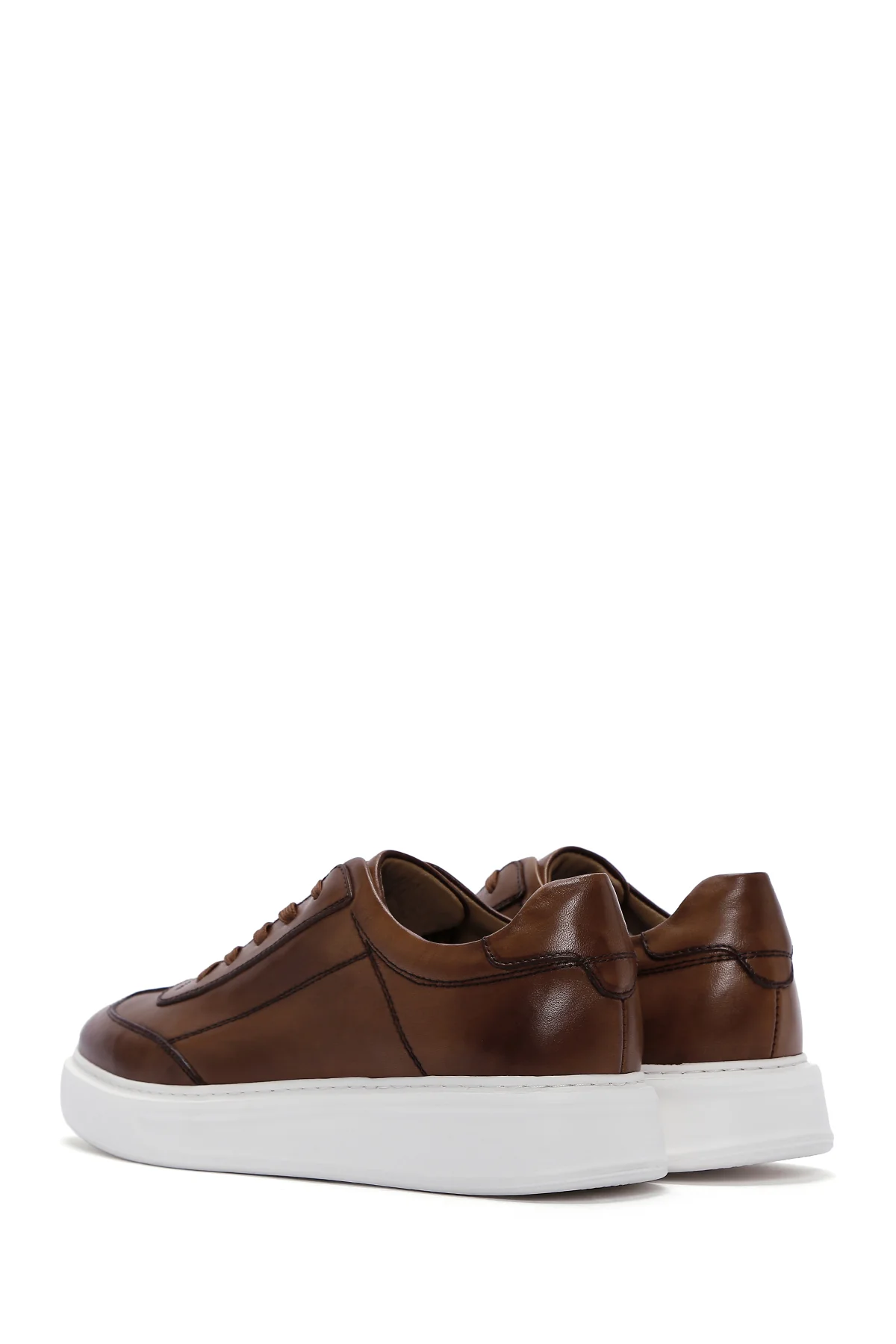 Erkek Taba Kalın Tabanlı Bağcıklı Deri Sneaker - Image 5