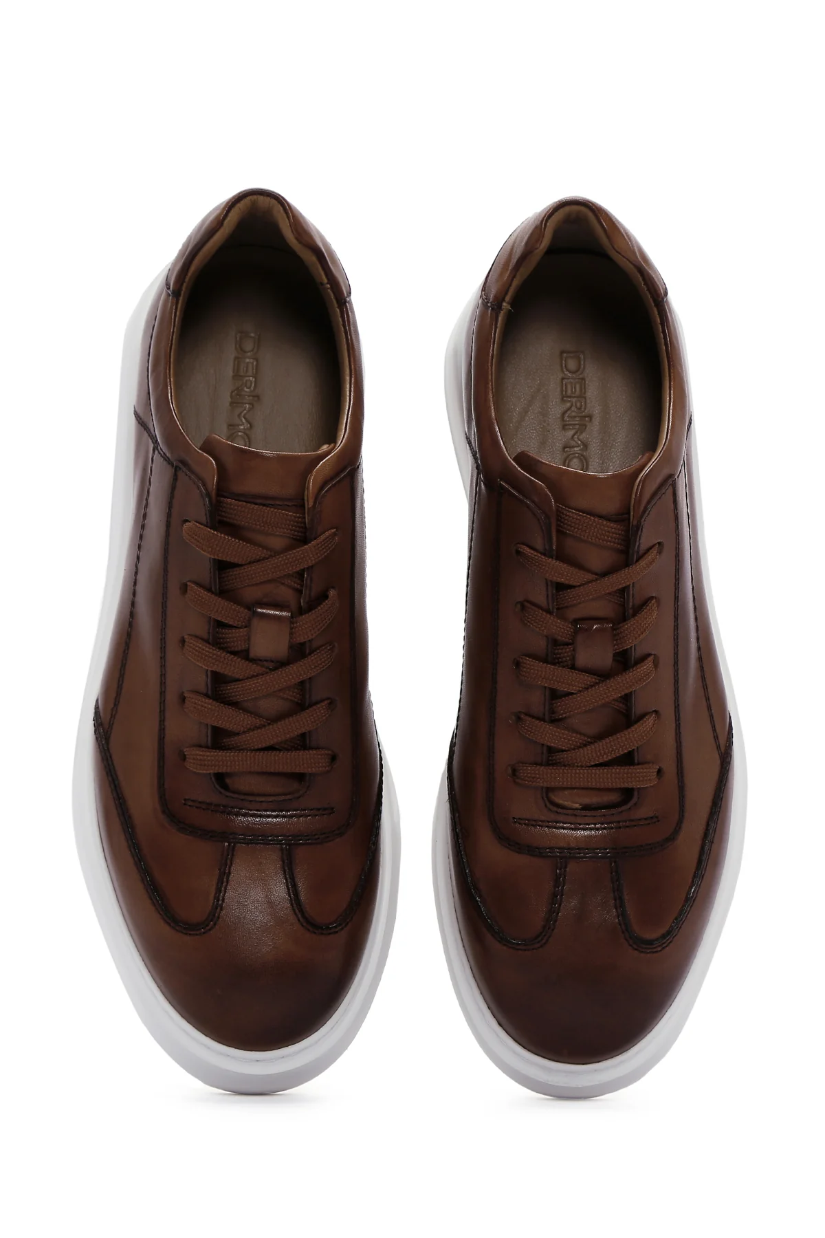 Erkek Taba Kalın Tabanlı Bağcıklı Deri Sneaker - Image 6