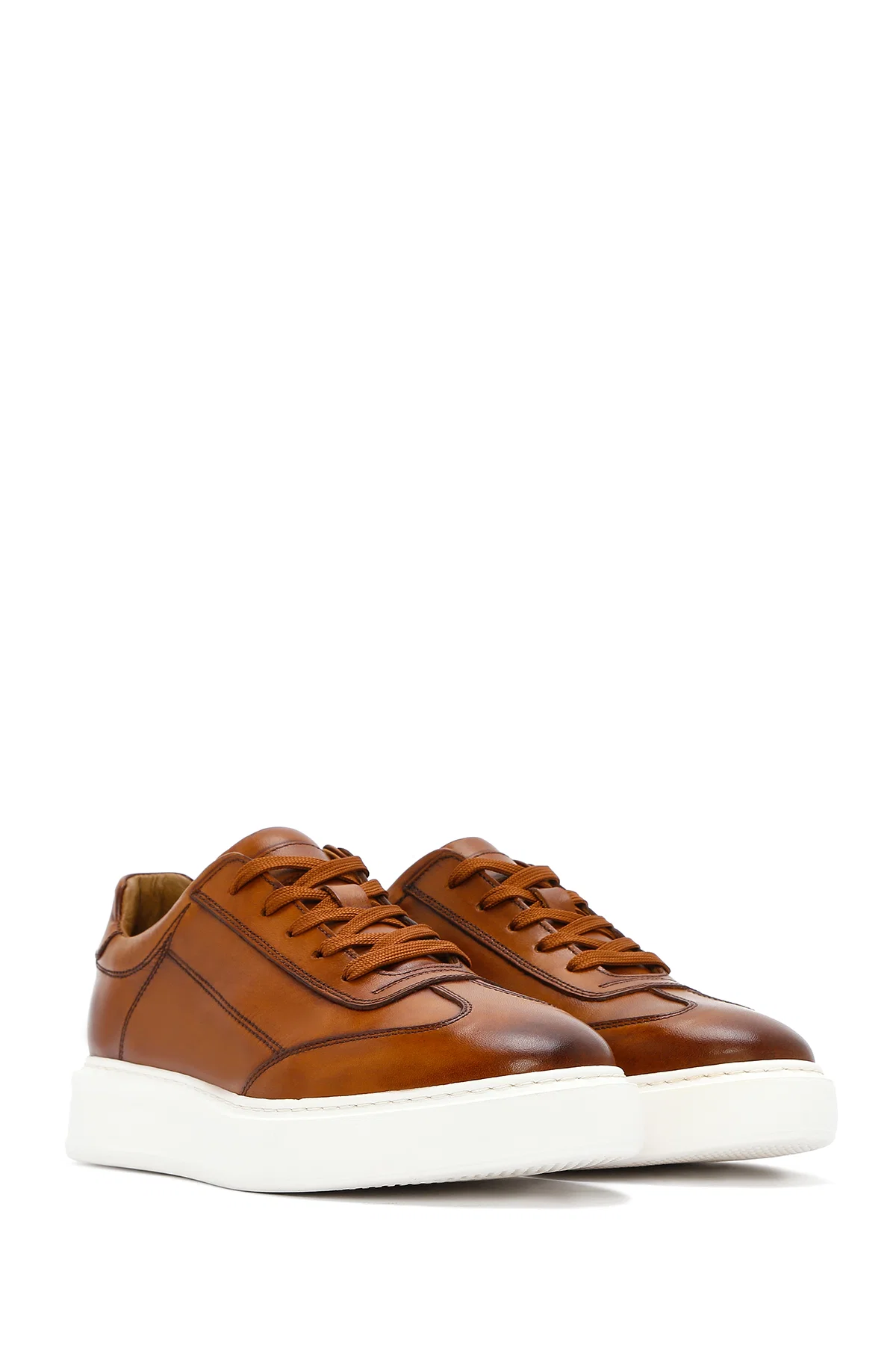 Erkek Taba Kalın Tabanlı Bağcıklı Deri Sneaker - Image 3