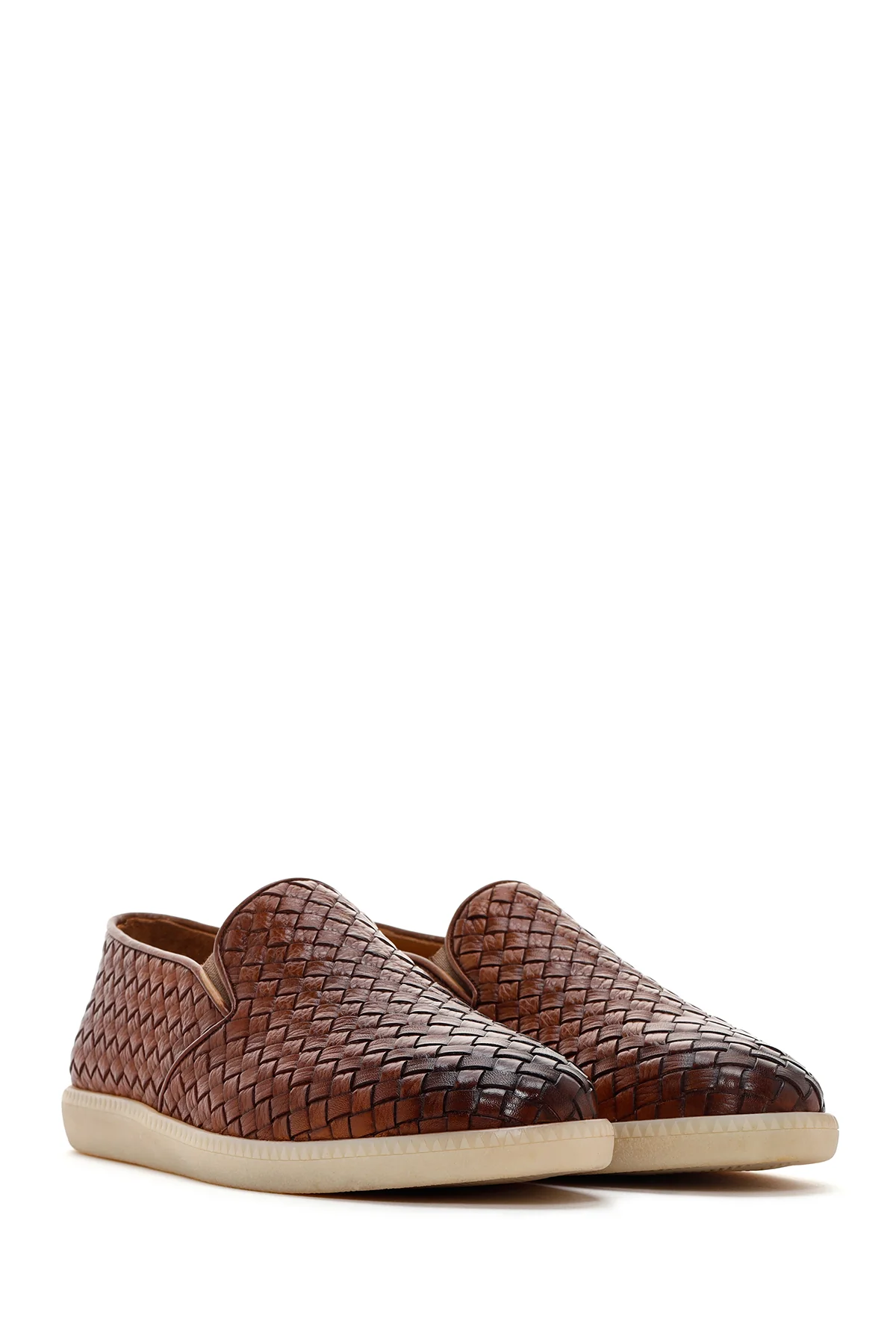 Erkek Taba Örgü Deri Casual Loafer - Image 5