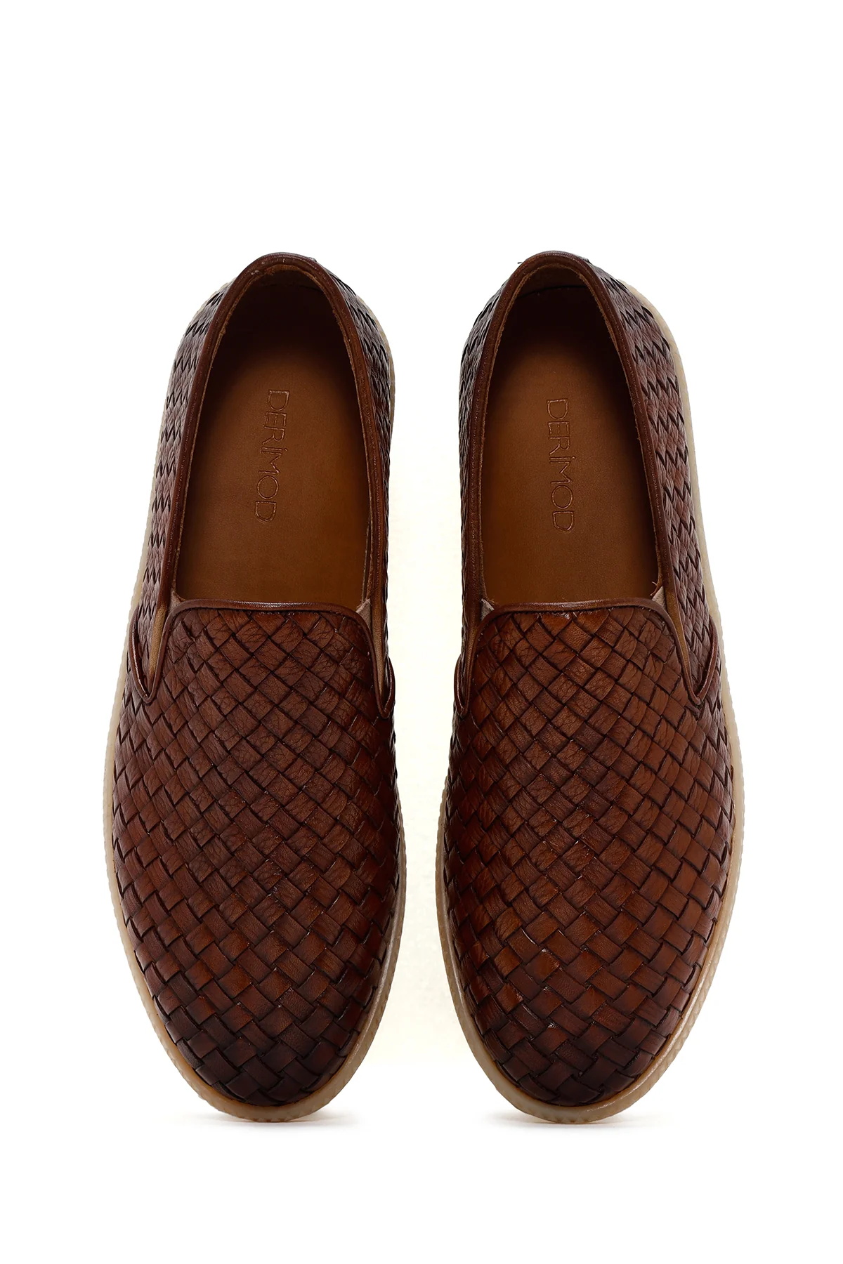 Erkek Taba Örgü Deri Casual Loafer - Image 8