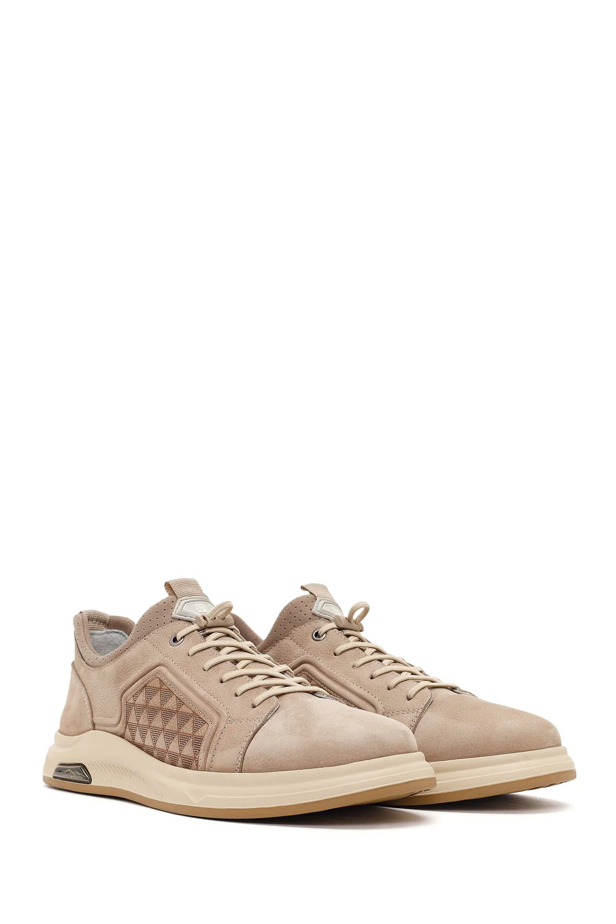 Erkek Vizon Bağcıklı Baskılı Nubuk Deri Sneaker - Image 2
