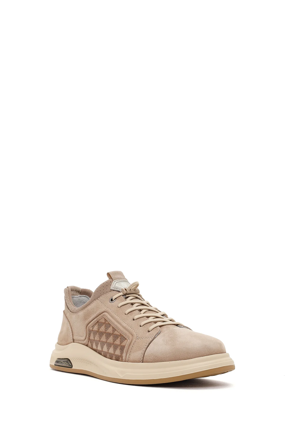 Erkek Vizon Bağcıklı Baskılı Nubuk Deri Sneaker - Image 7